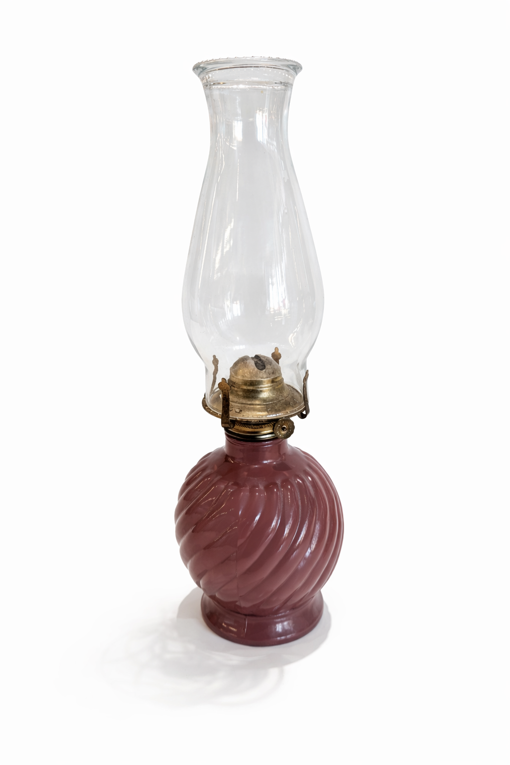 Vintage Cranberry Swirl Glass Kerosene Oil Lamp Hurricane Chimney Lamp
