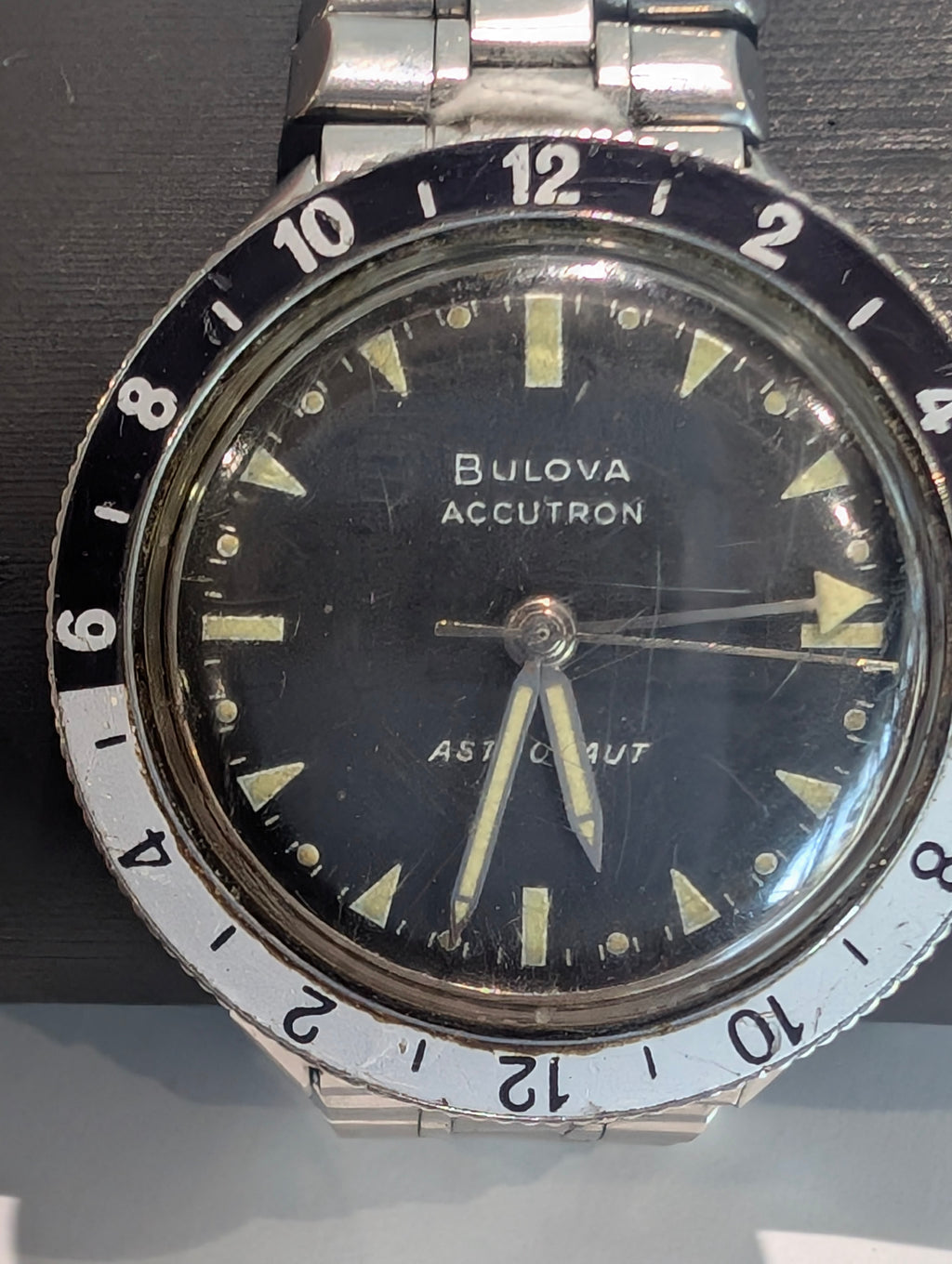 1967 Bulova Accutron Astronaut M7 GMT 214 Stainless Steel Watch Tuning Fork Movement - Works Rare