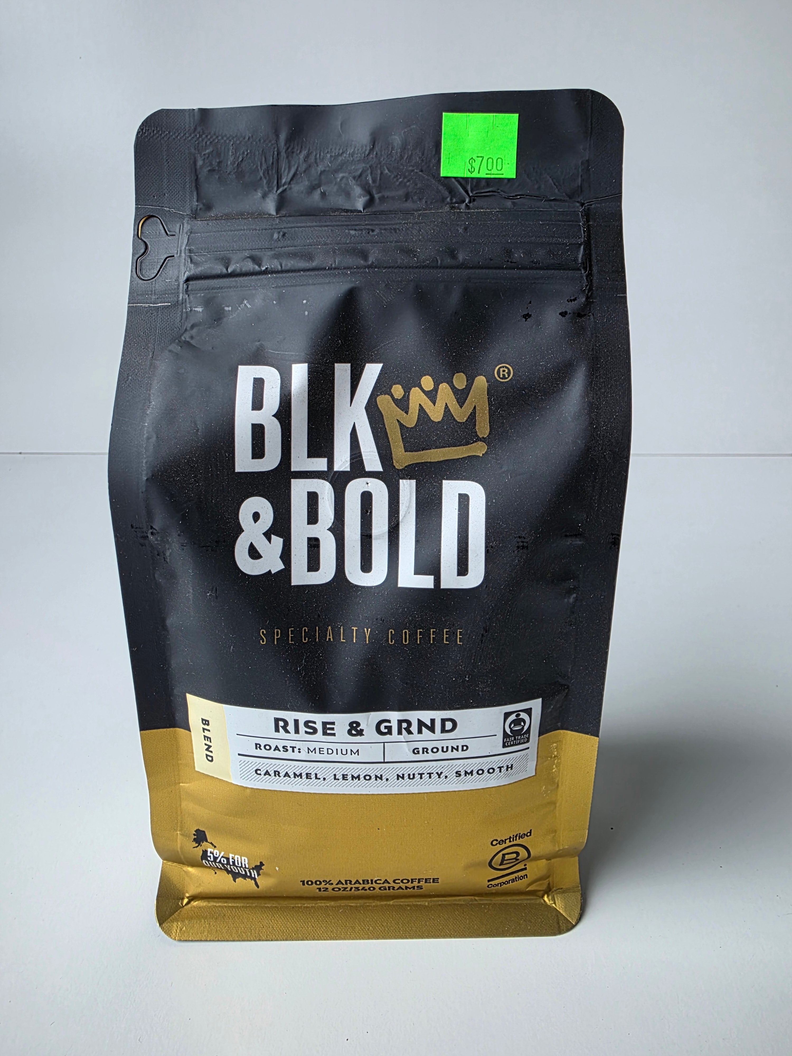 BLK & Bold Rise & Grind Medium Roast Ground Coffee Bag 12oz Specialty Blend
