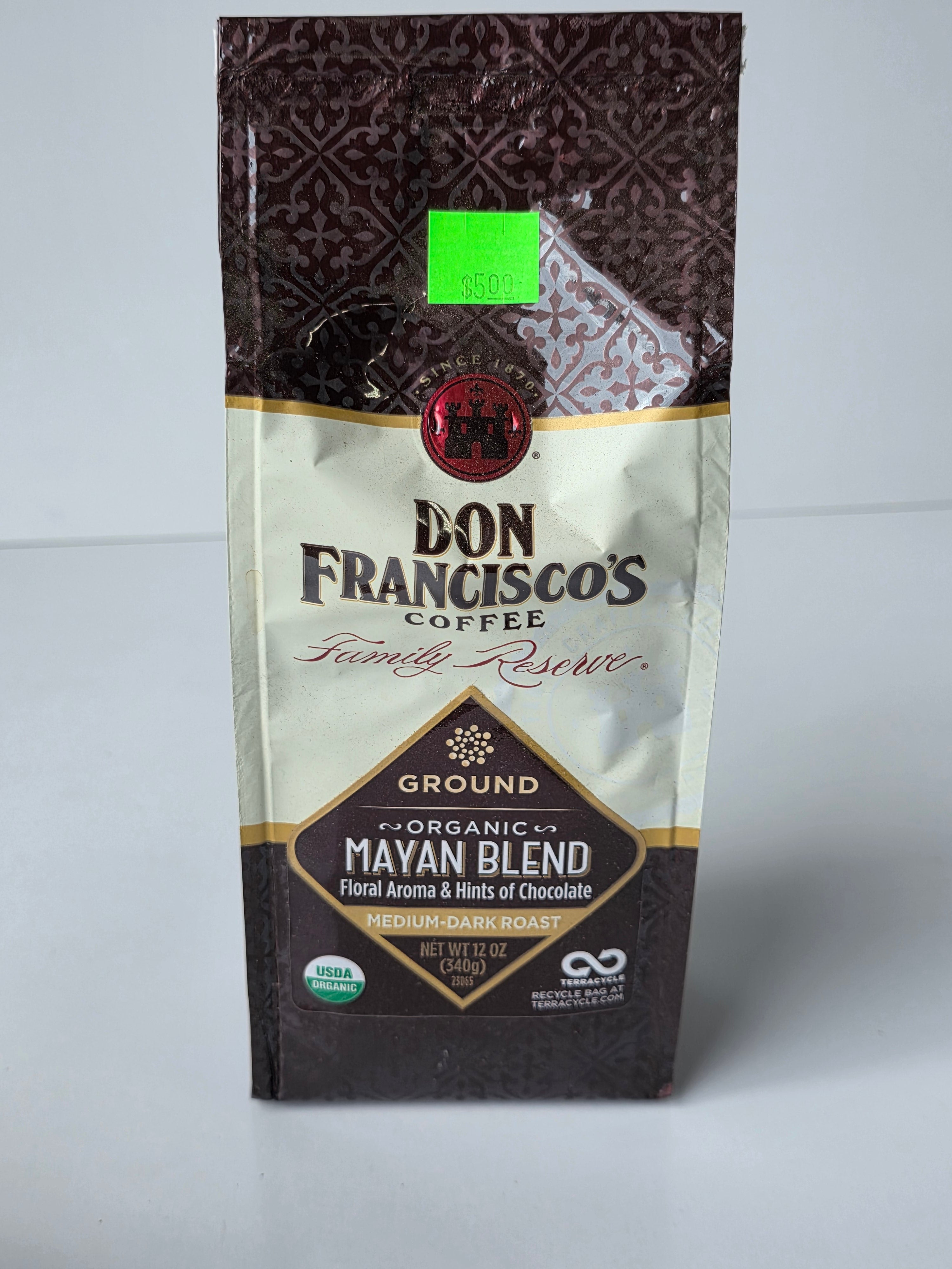 Don Francisco’s Organic Mayan Blend Ground Coffee 12oz Family Reserve Medium Dark Roast