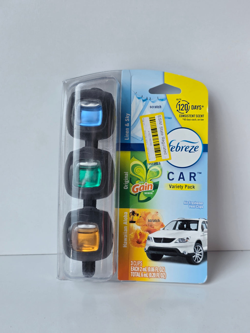 Febreze Car Vent Clip Air Freshener Variety Pack Gain Linen Sky Hawaiian Aloha
