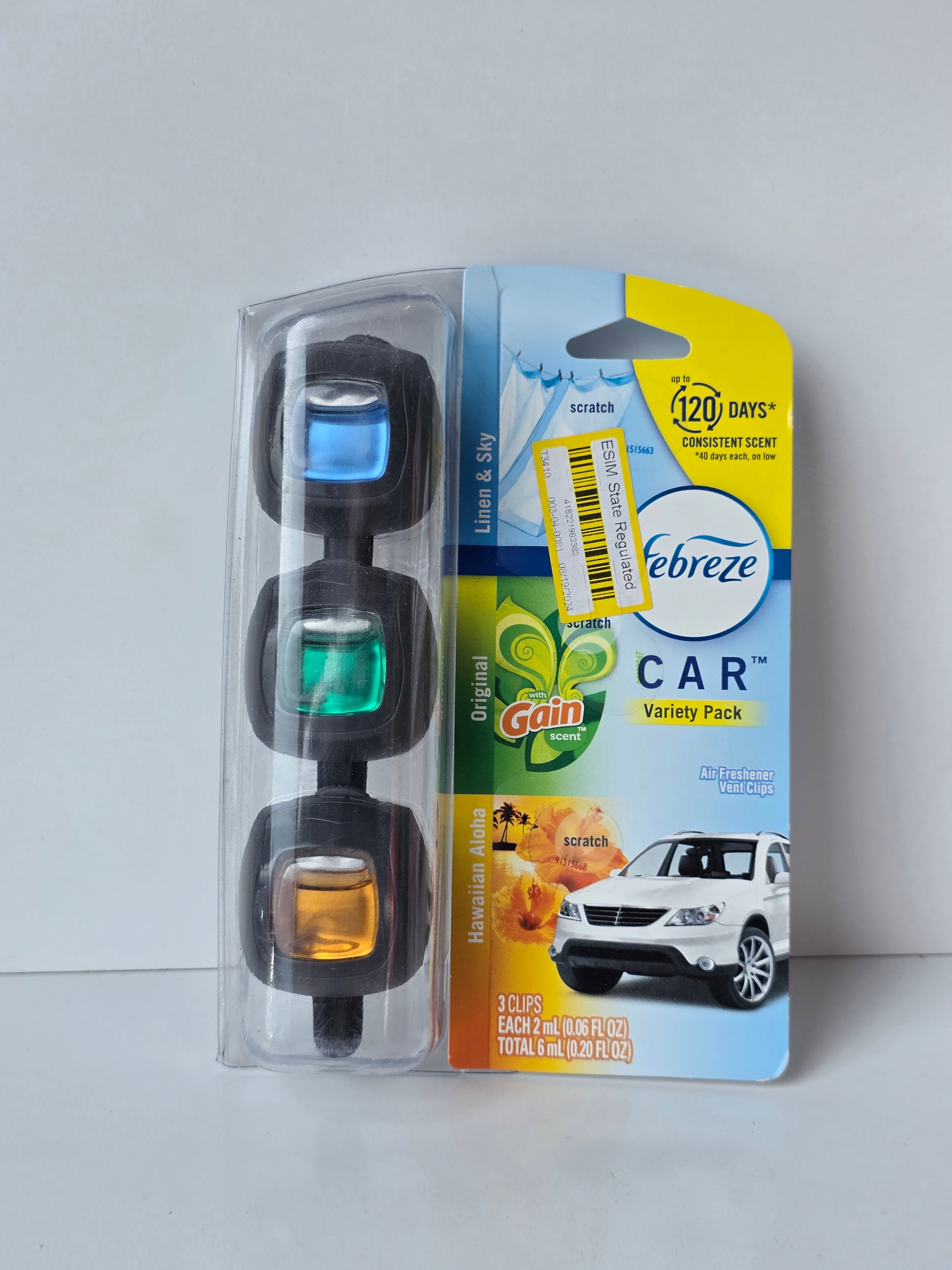 Febreze Car Vent Clip Air Freshener Variety Pack Gain Linen Sky Hawaiian Aloha