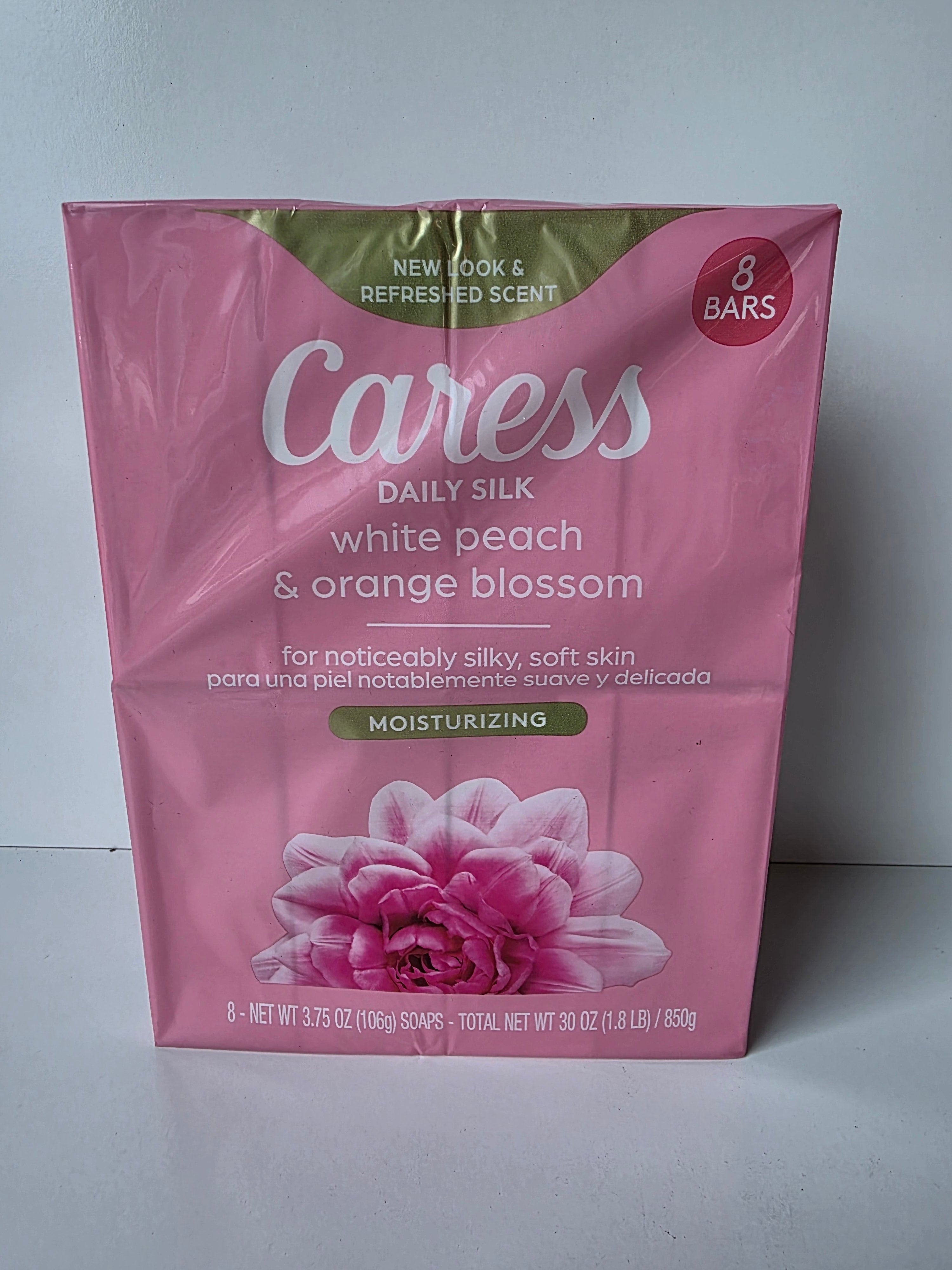 Caress Daily Silk White Peach and Orange Blossom Moisturizing Bar Soap 8 Pack