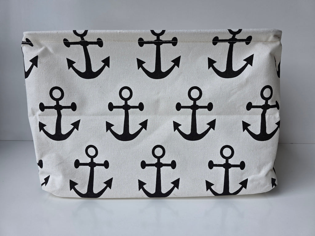 Nautical Anchor Fabric Storage Basket – Collapsible Canvas Bin with Handles