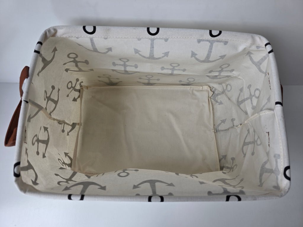 Nautical Anchor Fabric Storage Basket – Collapsible Canvas Bin with Handles
