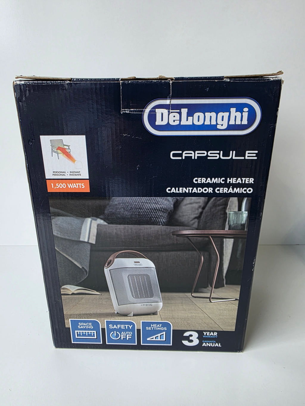 DeLonghi Capsule Ceramic Heater – 1500W Personal Space Heater (Model HFX10B03)