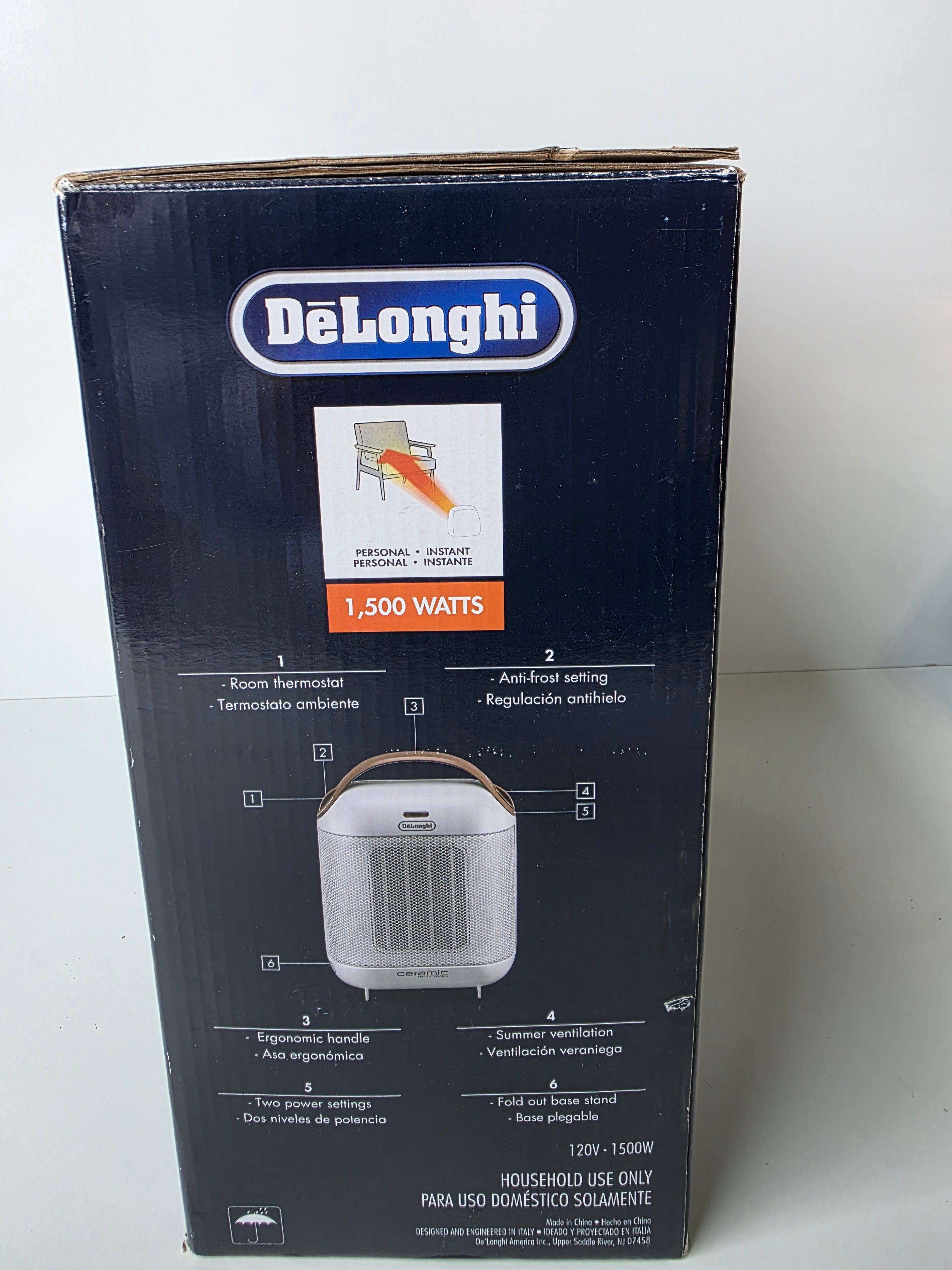 DeLonghi Capsule Ceramic Heater – 1500W Personal Space Heater (Model HFX10B03)