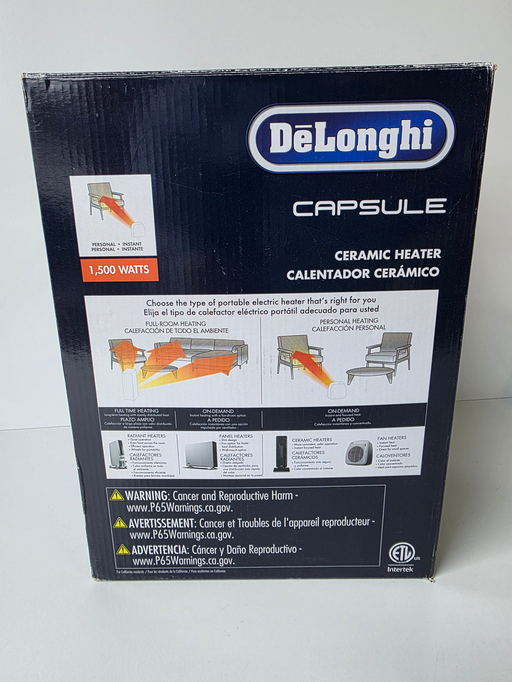 DeLonghi Capsule Ceramic Heater – 1500W Personal Space Heater (Model HFX10B03)
