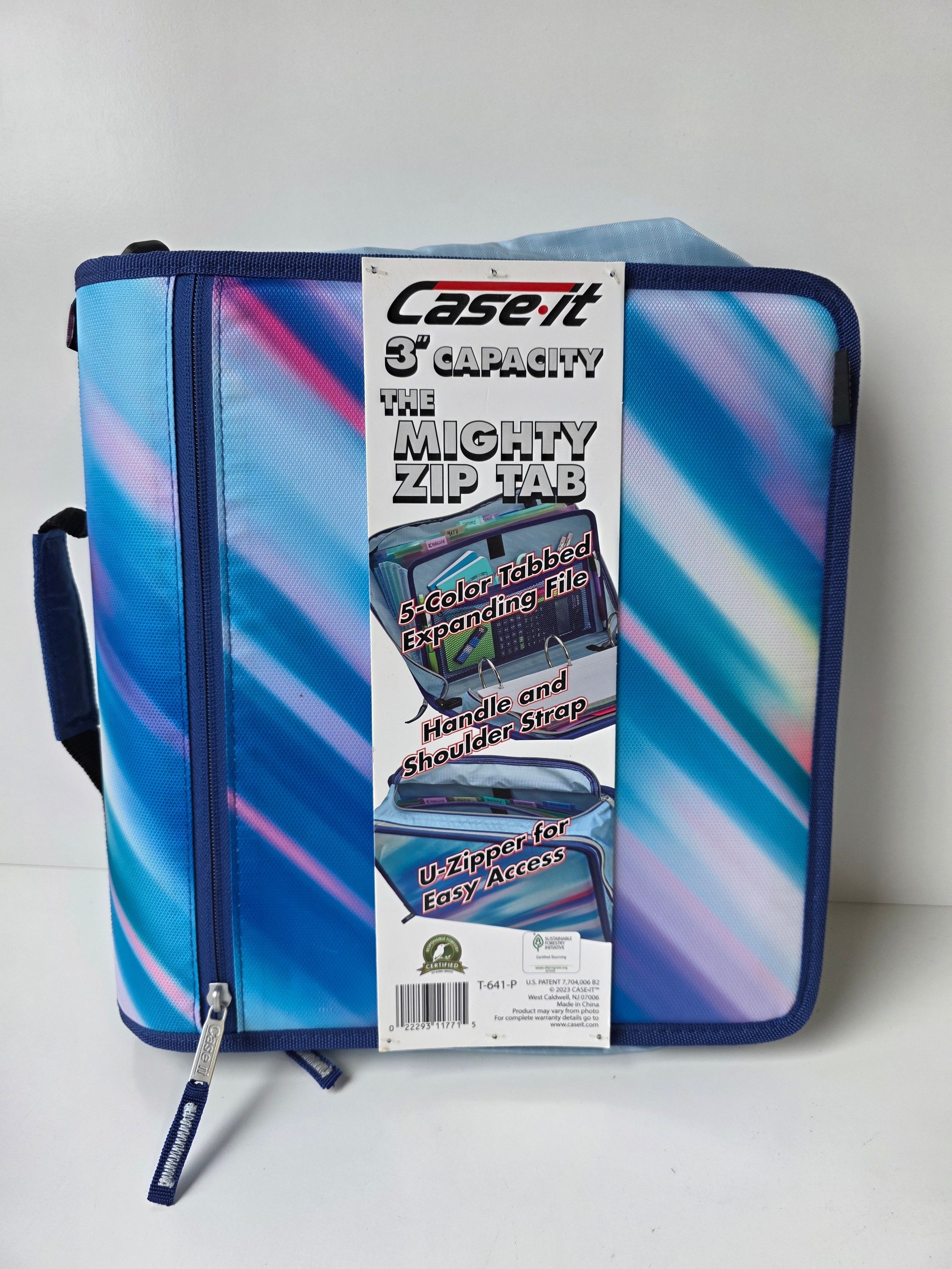 Case•It Mighty Zip Tab 3 Inch Blue Gradient Expanding Binder Organizer with Strap