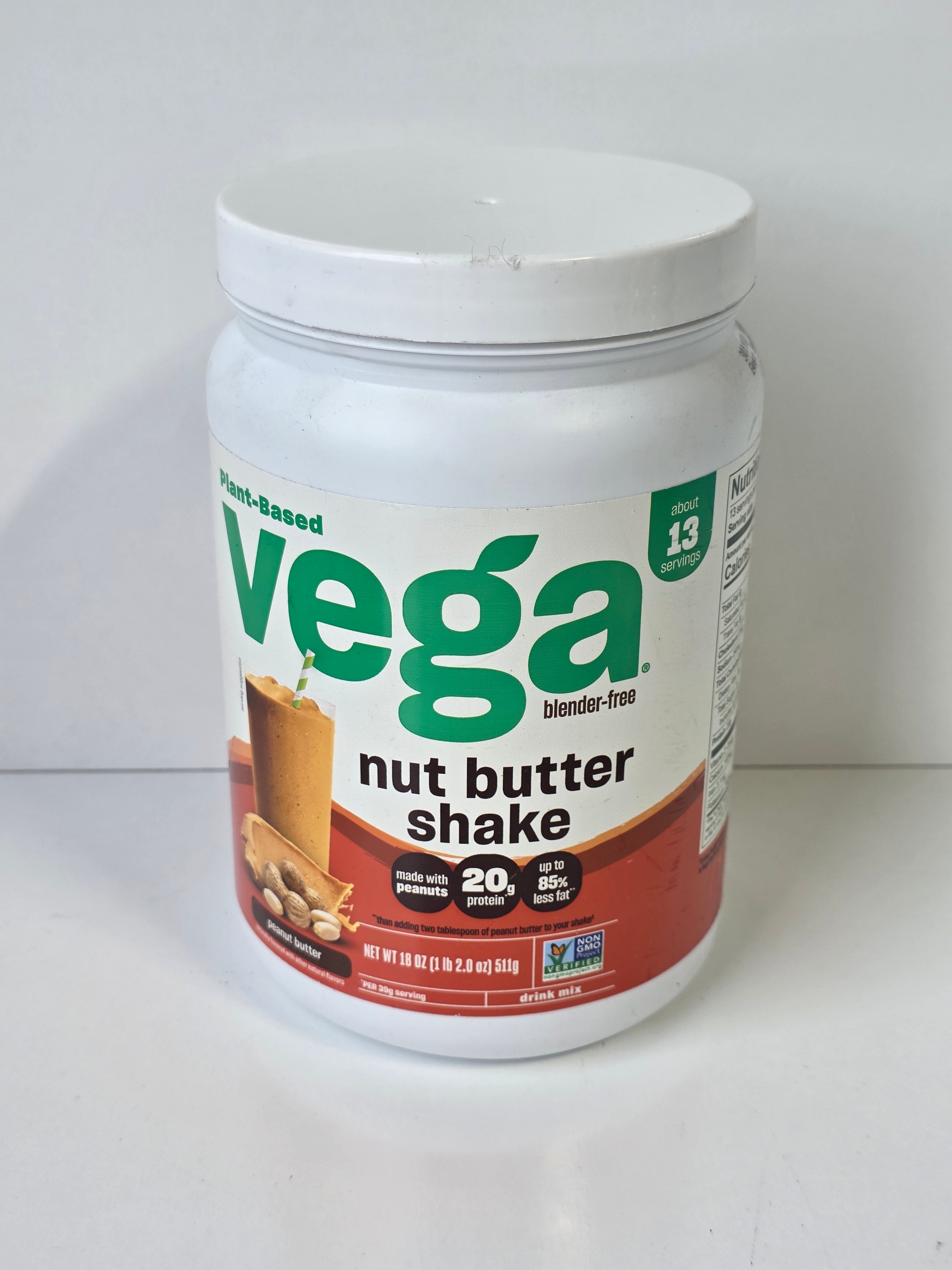 Vega Plant-Based Nut Butter Shake Peanut Protein Drink Mix 18oz Non-GMO Vegan (79)
