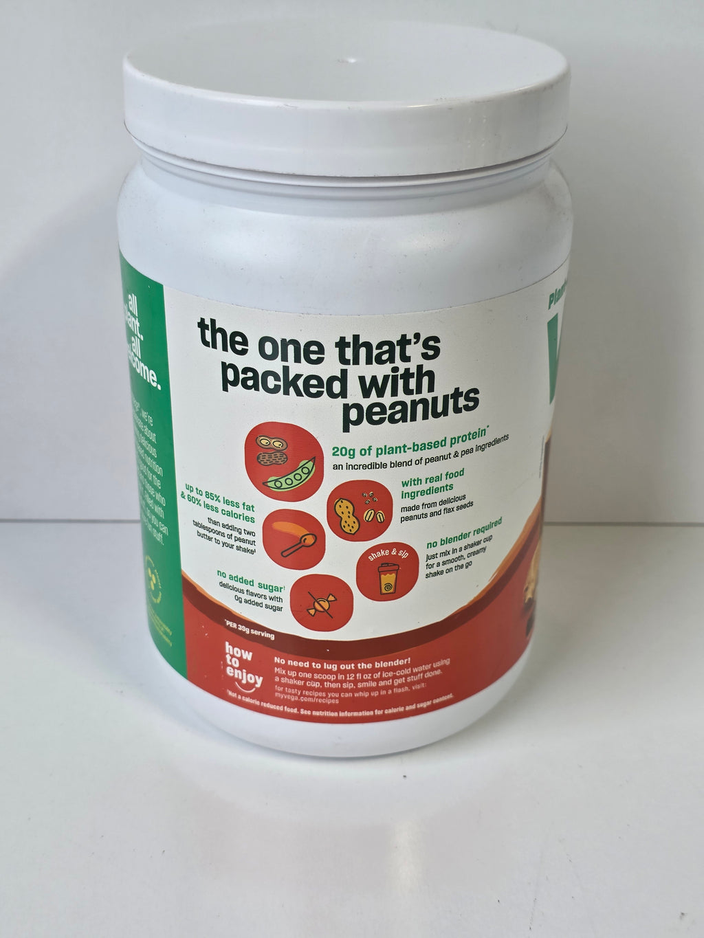 Vega Plant-Based Nut Butter Shake Peanut Protein Drink Mix 18oz Non-GMO Vegan (79)