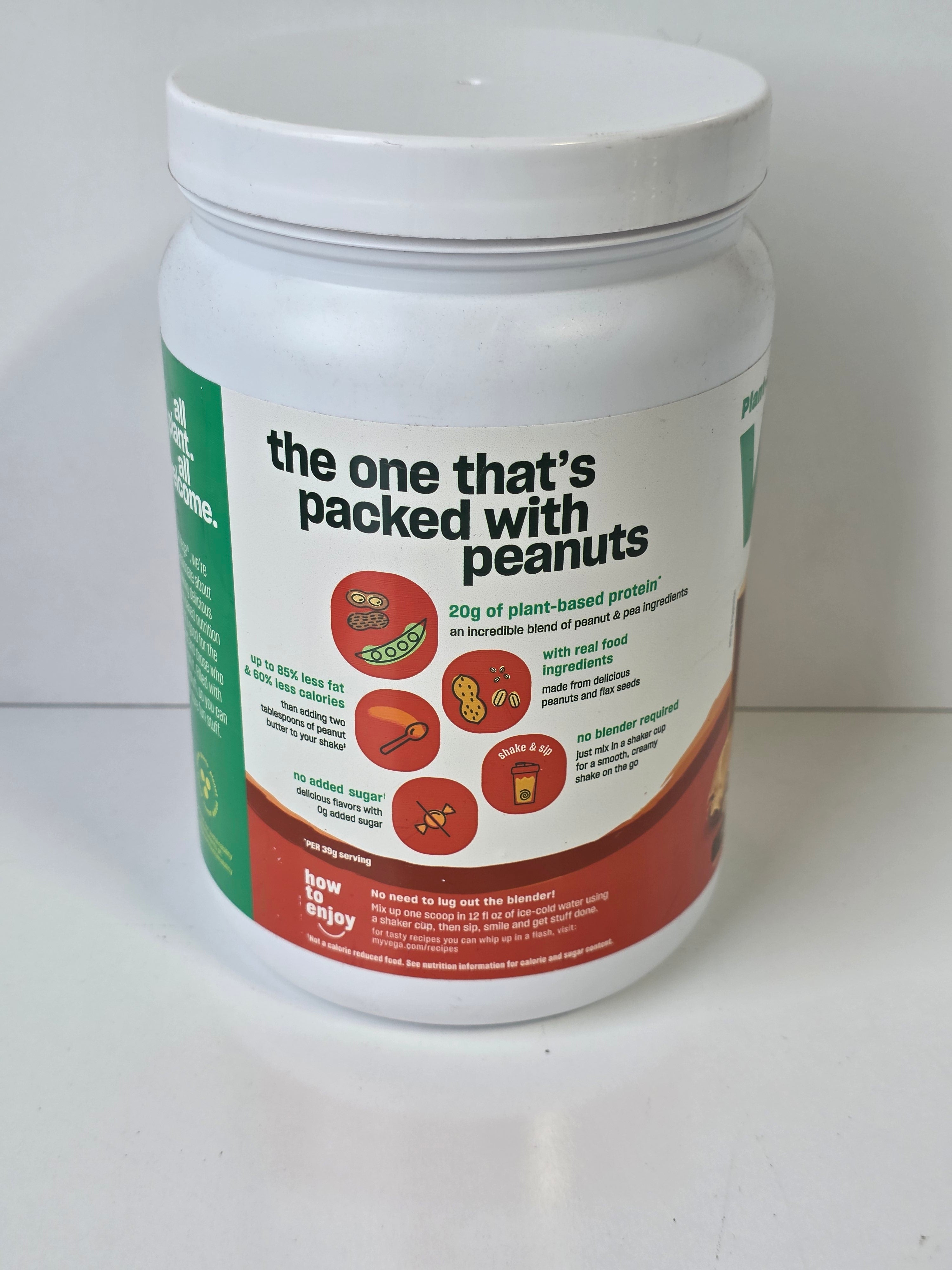 Vega Plant-Based Nut Butter Shake Peanut Protein Drink Mix 18oz Non-GMO Vegan (79)