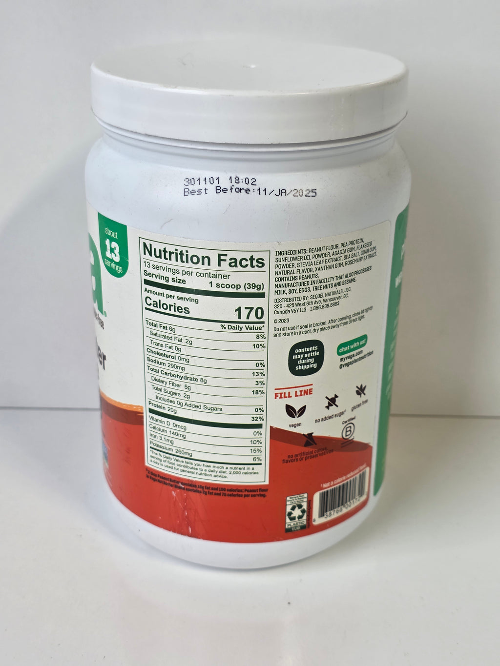 Vega Plant-Based Nut Butter Shake Peanut Protein Drink Mix 18oz Non-GMO Vegan (79)