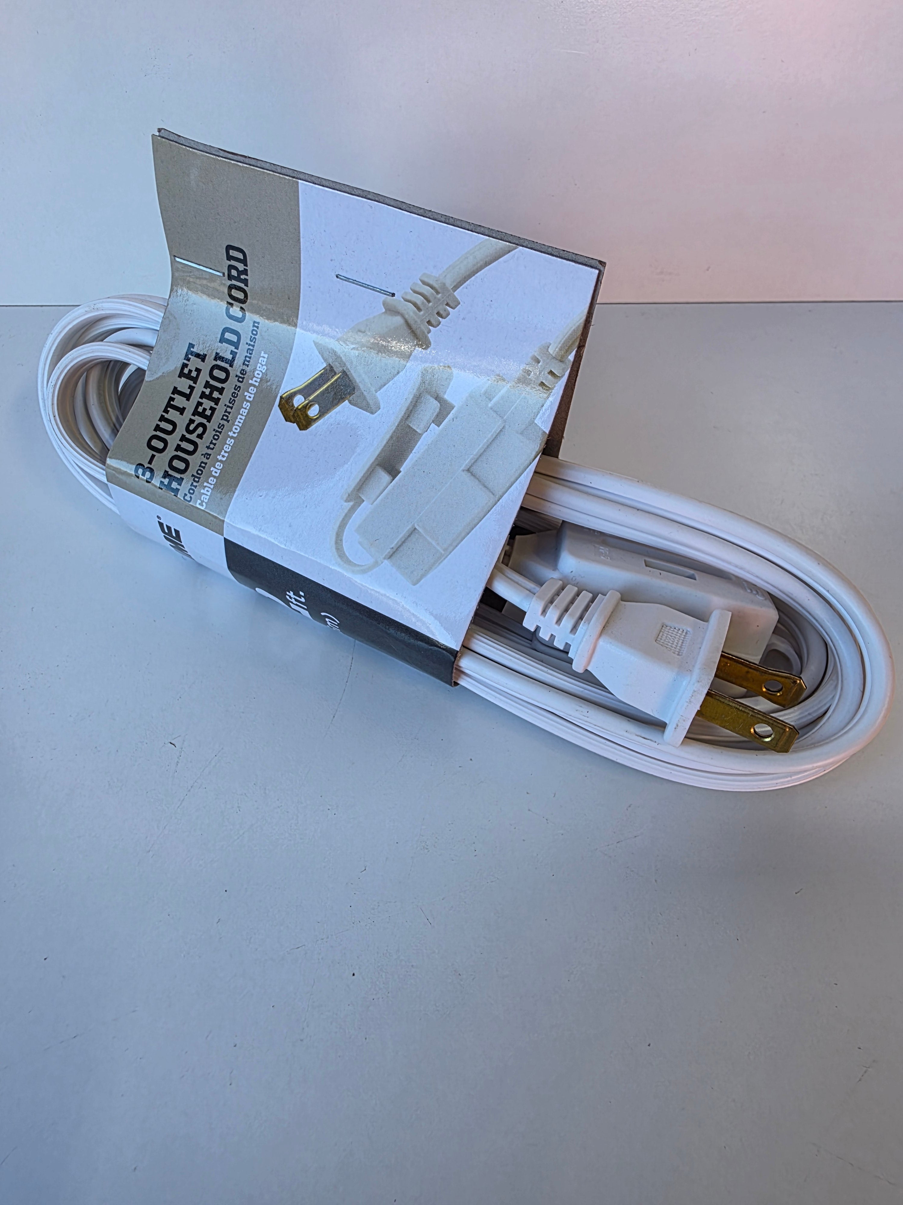 Prime 12 Foot 3 Outlet White Household Extension Cord Indoor Power Cable