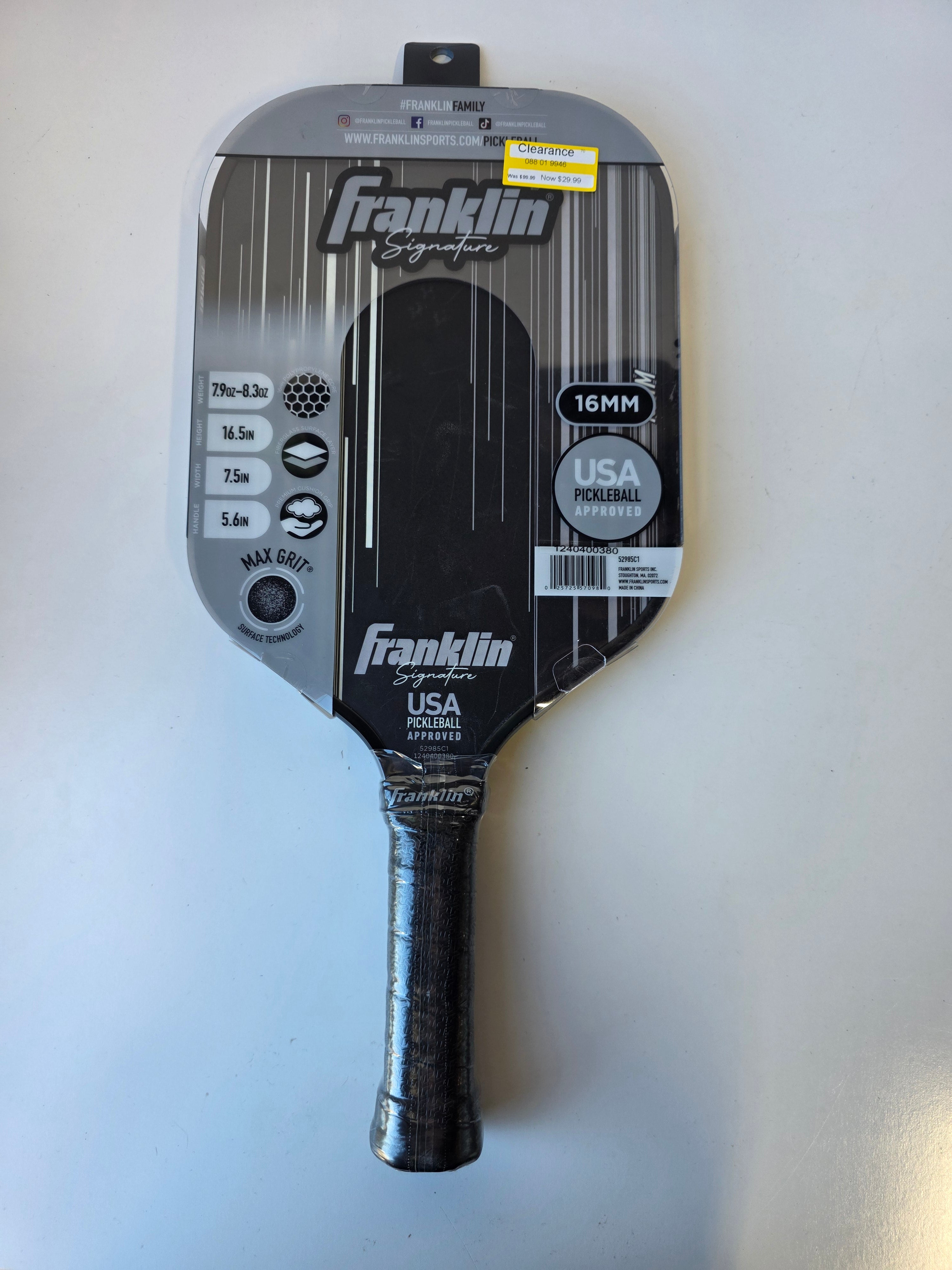 Franklin Signature Pickleball Paddle – 16mm Polypropylene Core, MaxGrit Surface, USA Pickleball Approved