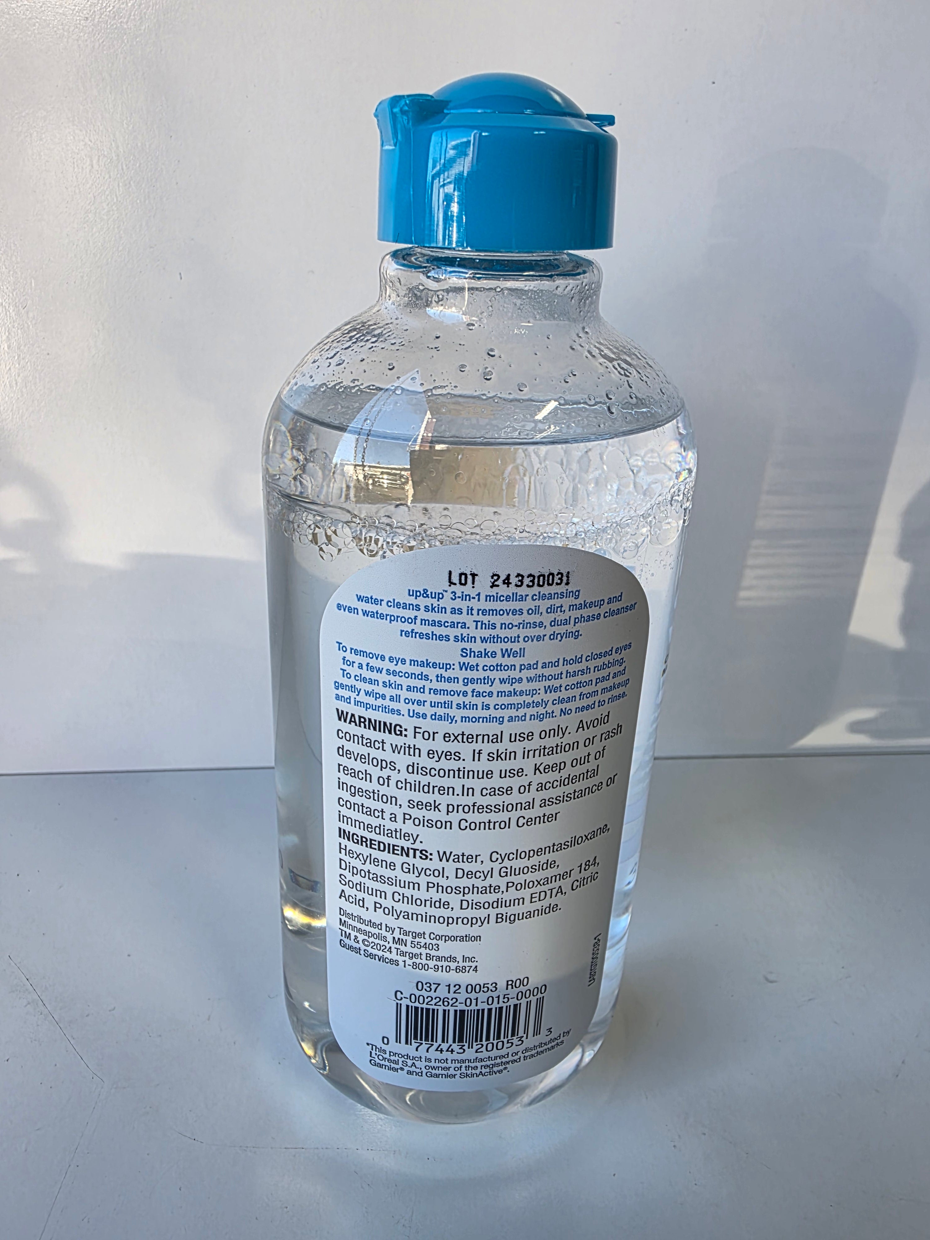 Up&Up 3-In-1 Micellar Cleansing Water Makeup Remover 13.5 oz Dermatologist Tested