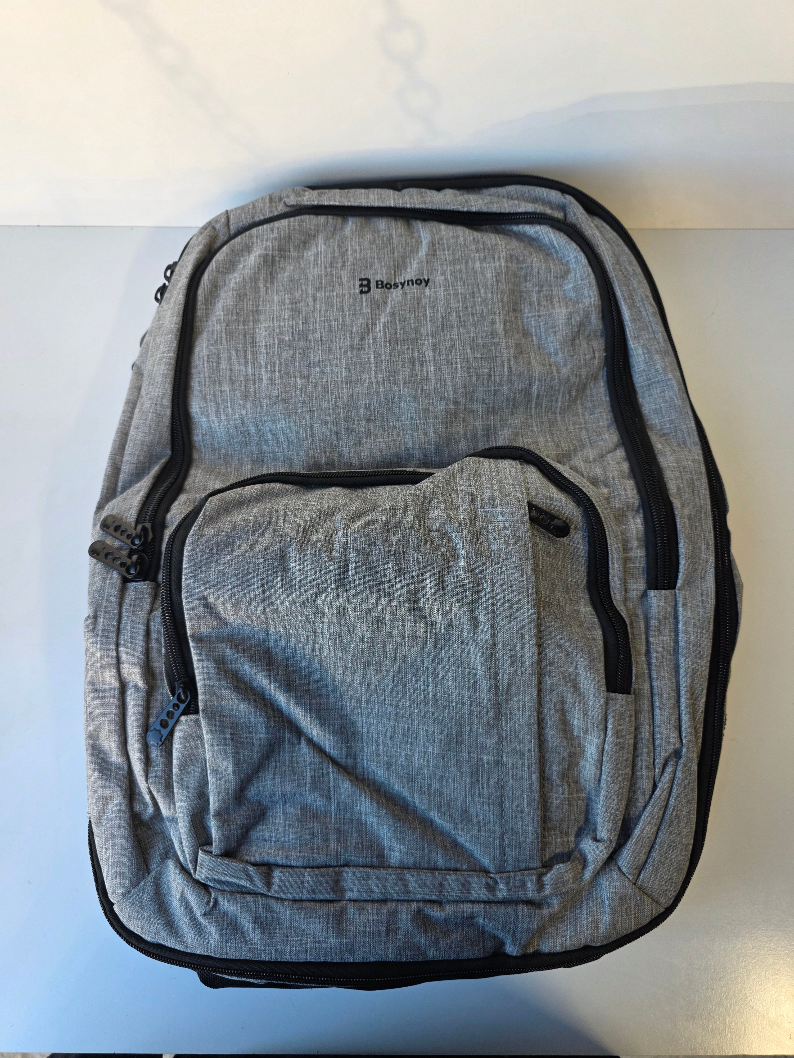 Bosynoy Gray Laptop Backpack with USB Charging Port and Multiple Storage Compartments