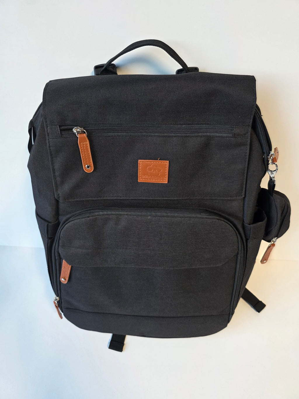 DREAMLAND Baby Black Multifunction Diaper Backpack With Leather Trim & Bottle Holder