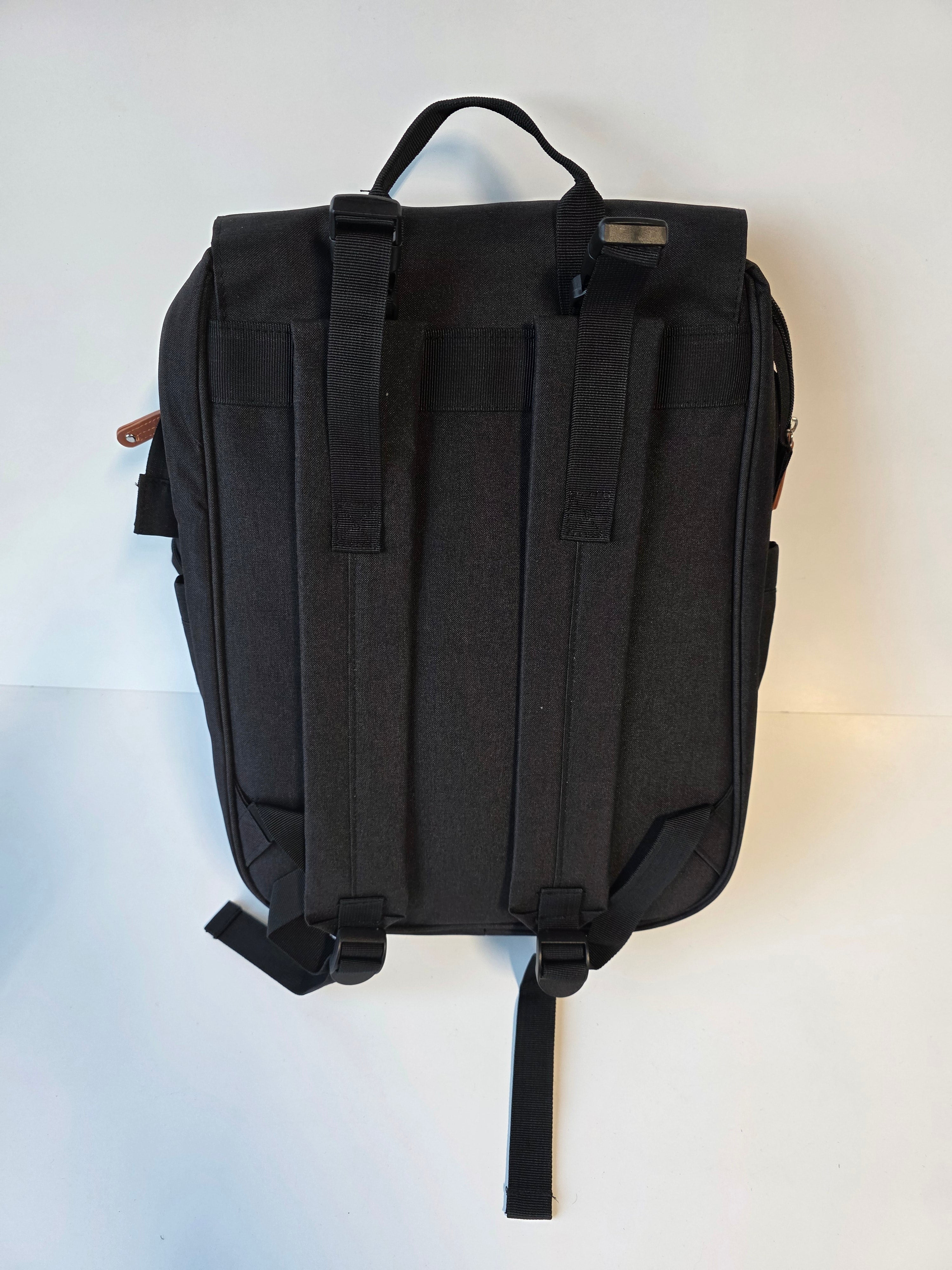 DREAMLAND Baby Black Multifunction Diaper Backpack With Leather Trim & Bottle Holder