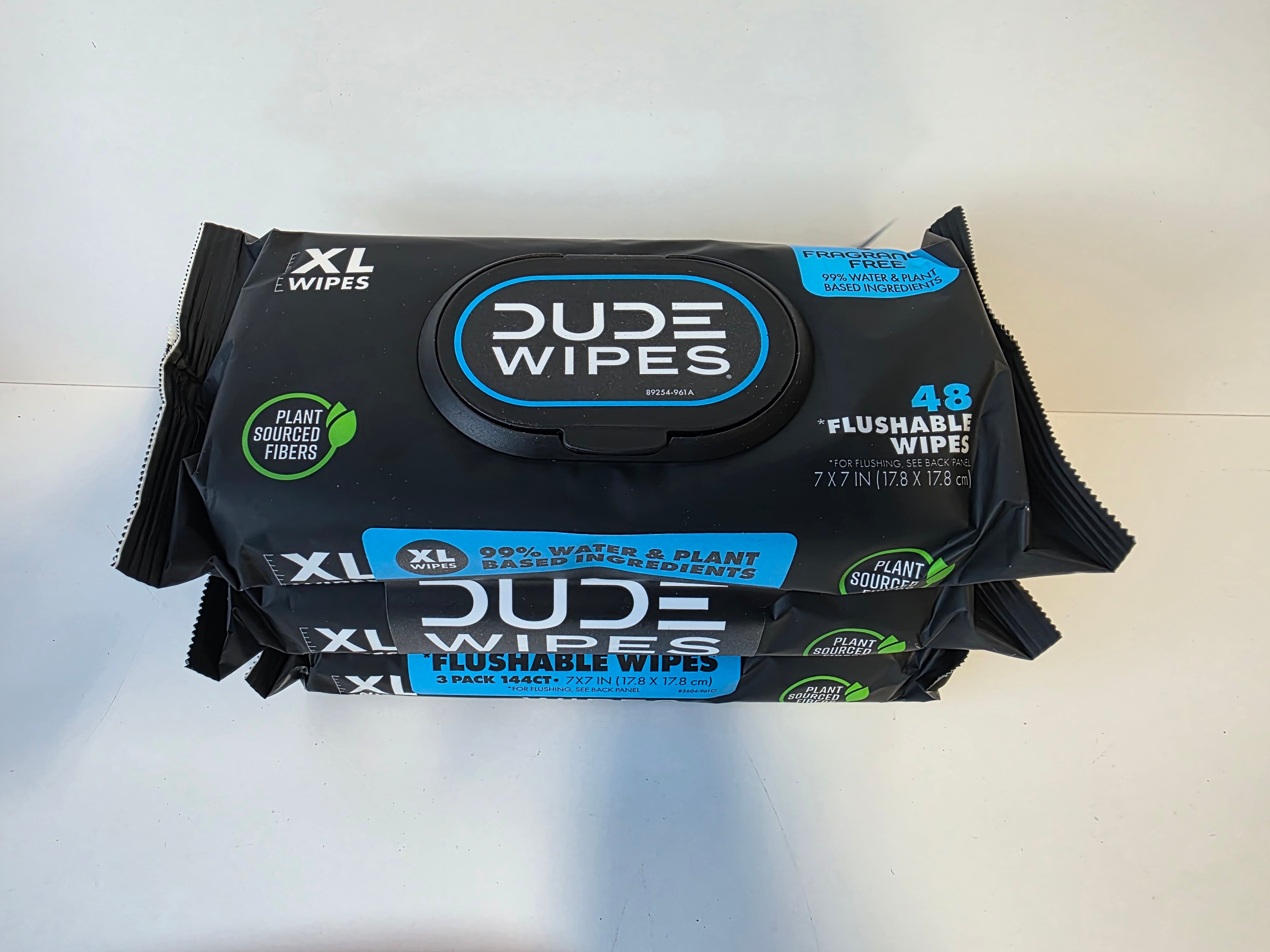DUDE Wipes XL Flushable Wipes 3 Pack 144 Count Fragrance Free Plant Based