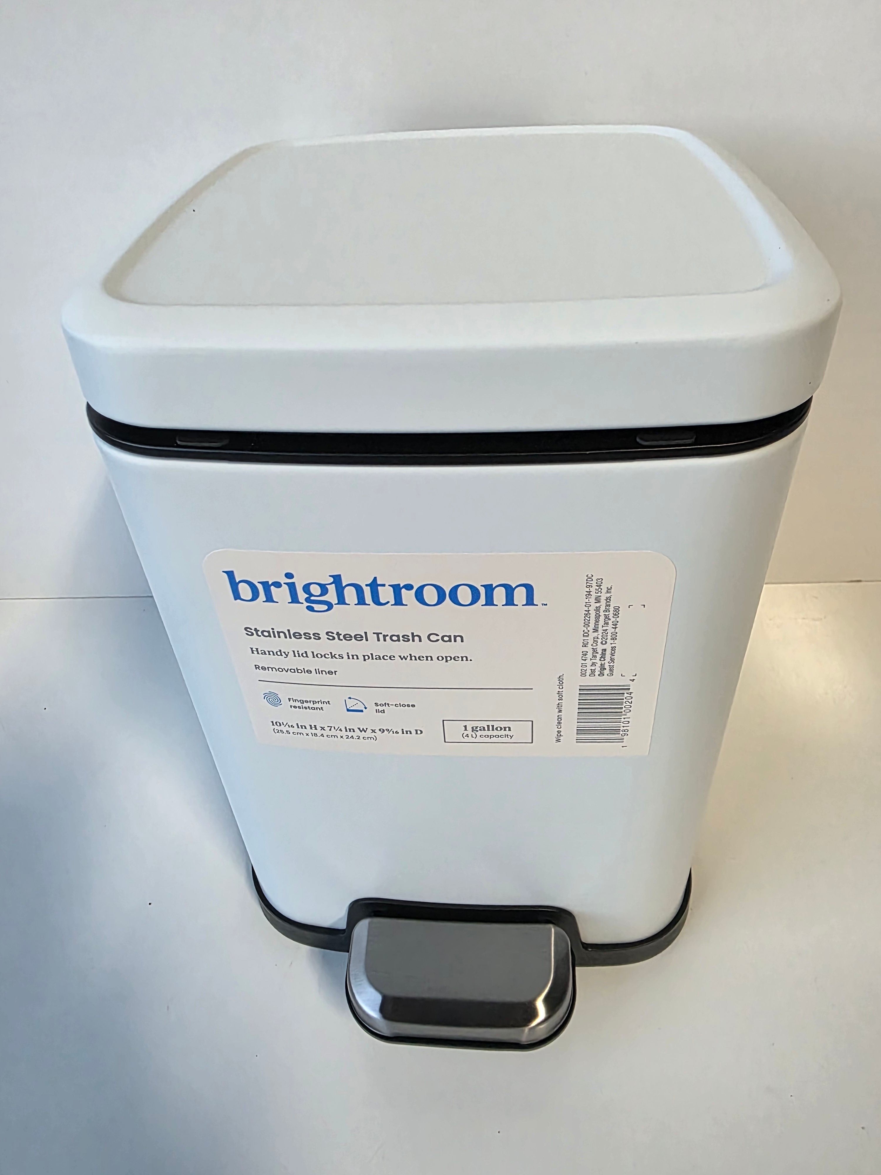 Brightroom Stainless Steel Trash Can 1 Gallon Pedal Bin Soft Close Lid White