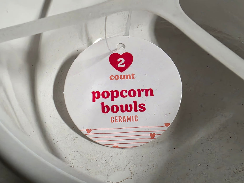 Set of Two White Ceramic Popcorn Bowls Decorative Embossed Rim Movie Night Serveware