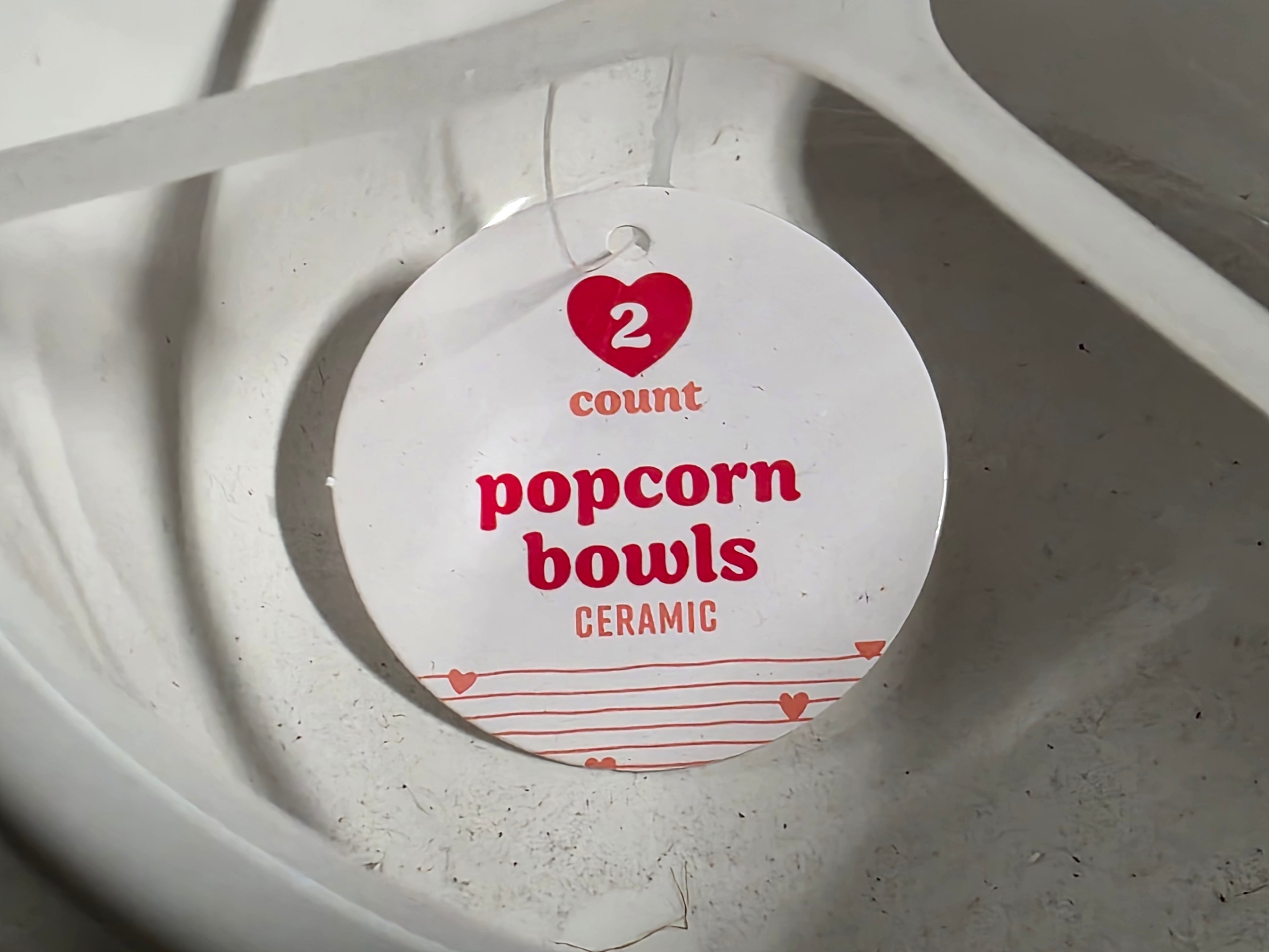 Set of Two White Ceramic Popcorn Bowls Decorative Embossed Rim Movie Night Serveware