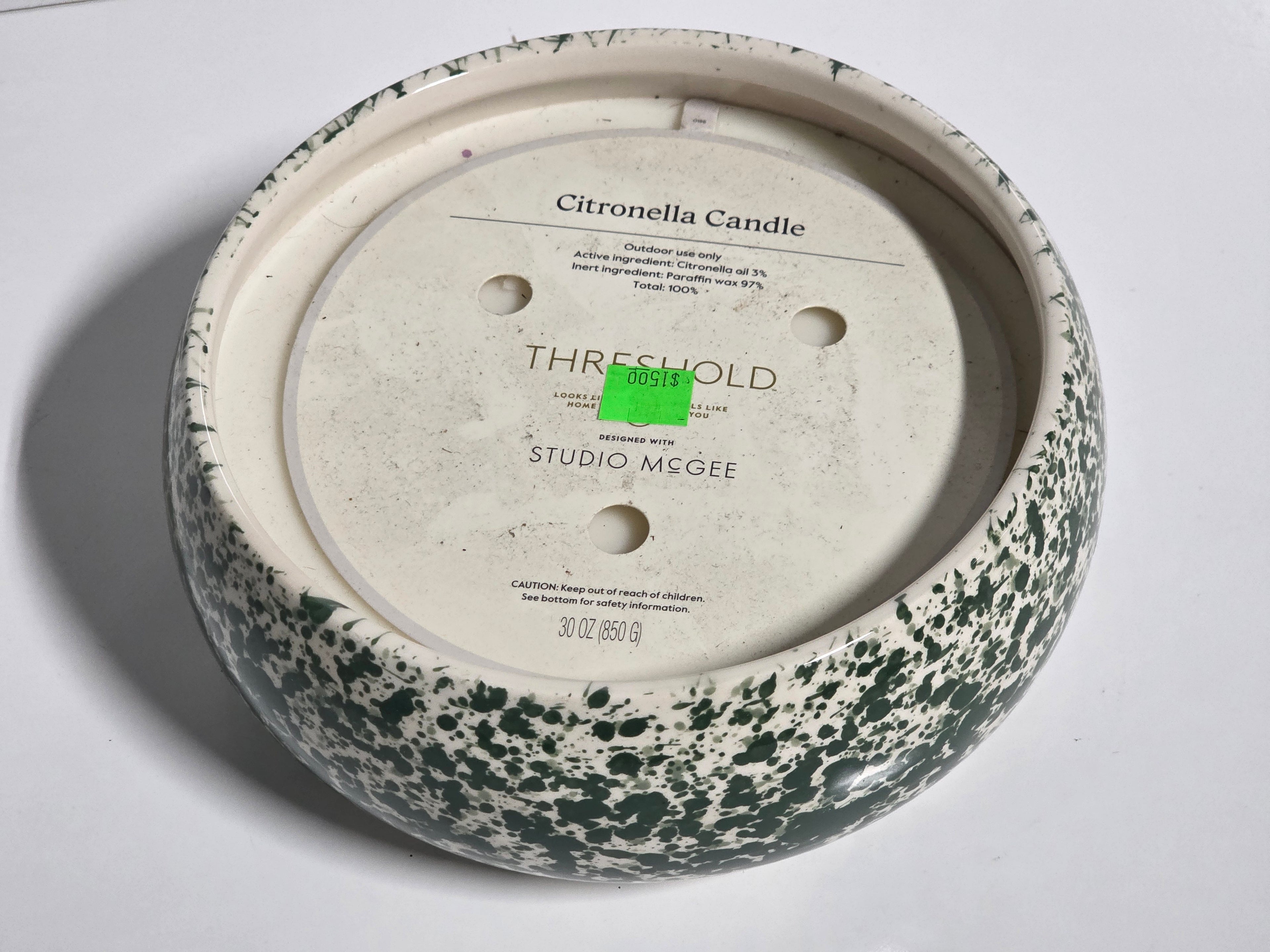Threshold Studio McGee Green Speckled Citronella Candle 30oz Outdoor Decorative Bowl