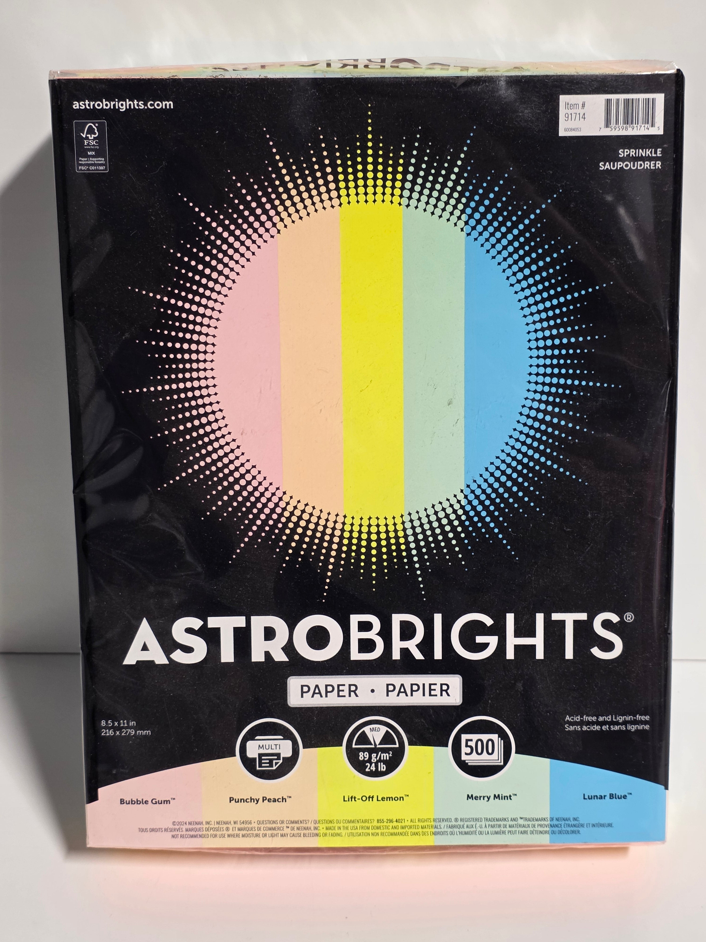Astrobrights Sprinkle Assorted Color Paper 8.5x11 500 Sheets 24 lb Acid Free