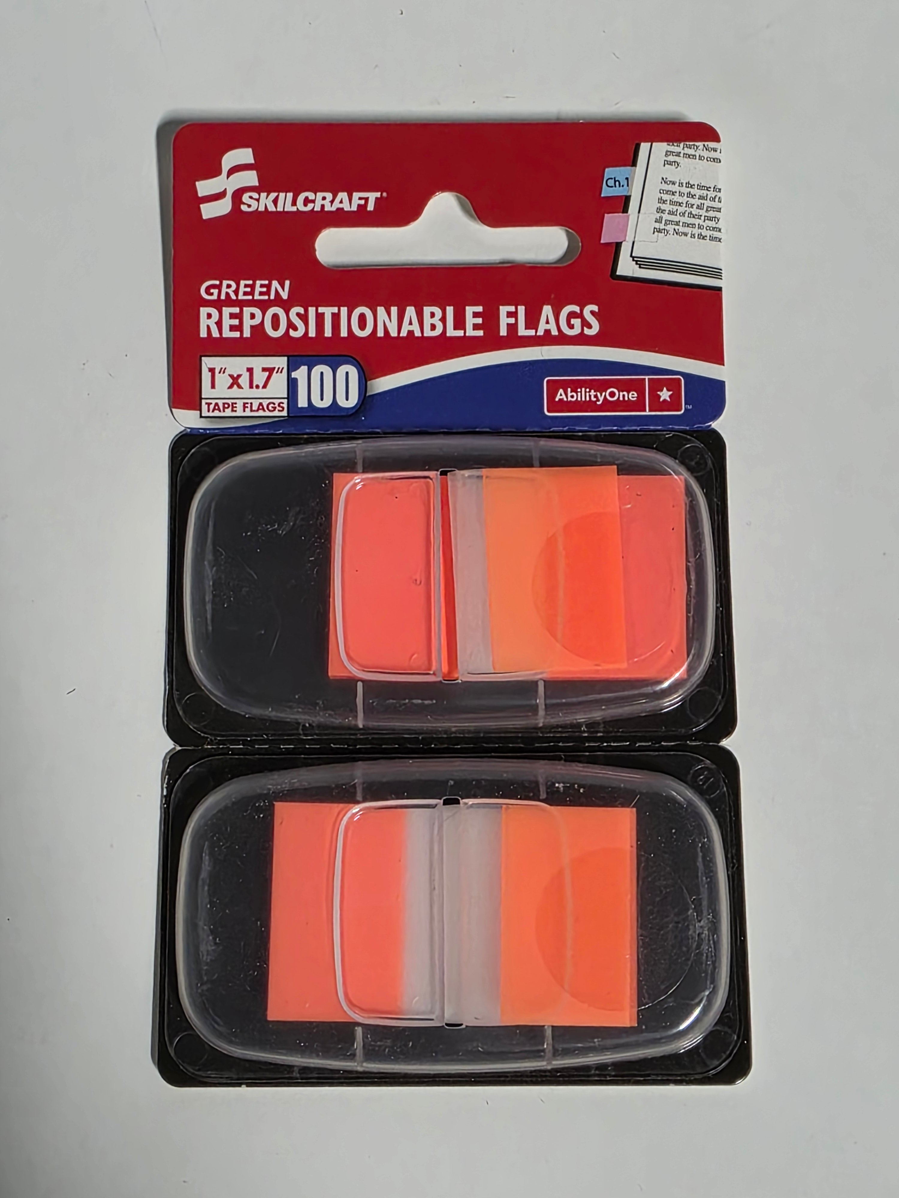 Skilcraft Green Repositionable Tape Flags 1x1.7 Inch 100 Pack AbilityOne Office Supply