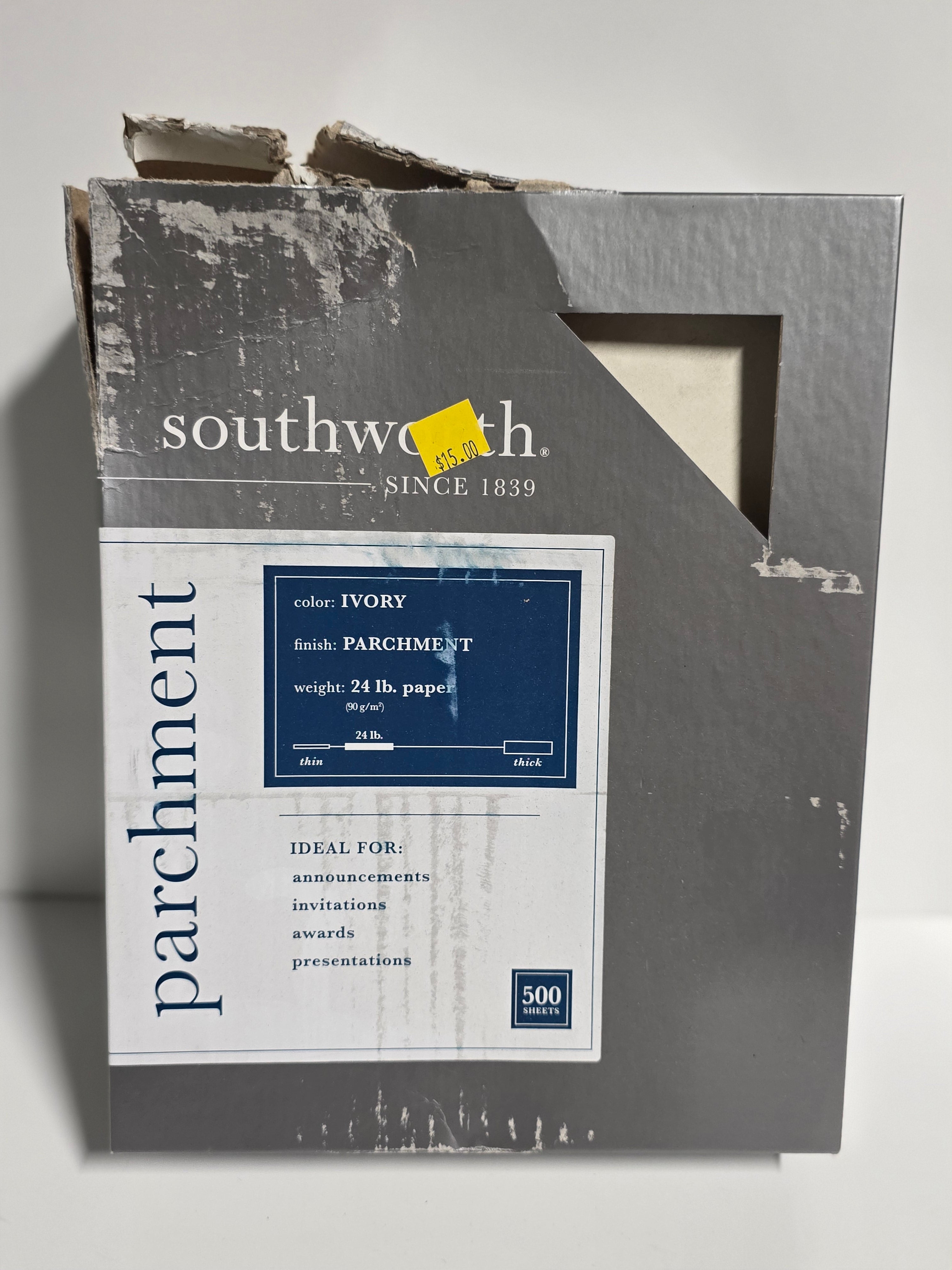 Southworth Ivory Parchment Paper 8.5x11 24 lb Premium Stationery 500 Sheets