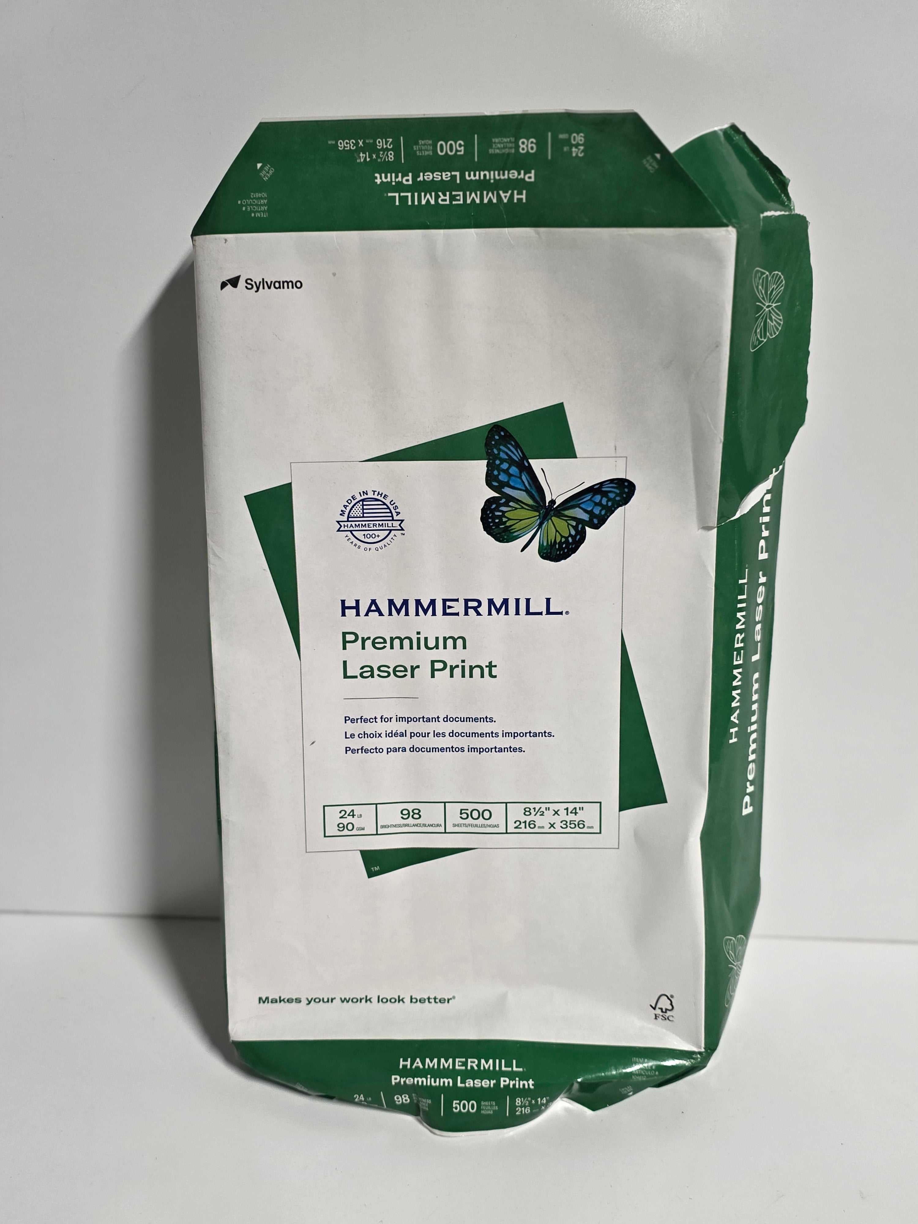 Hammermill Premium Laser Print Paper 8.5x14 Legal Size 24 lb 98 Bright 500 Sheets