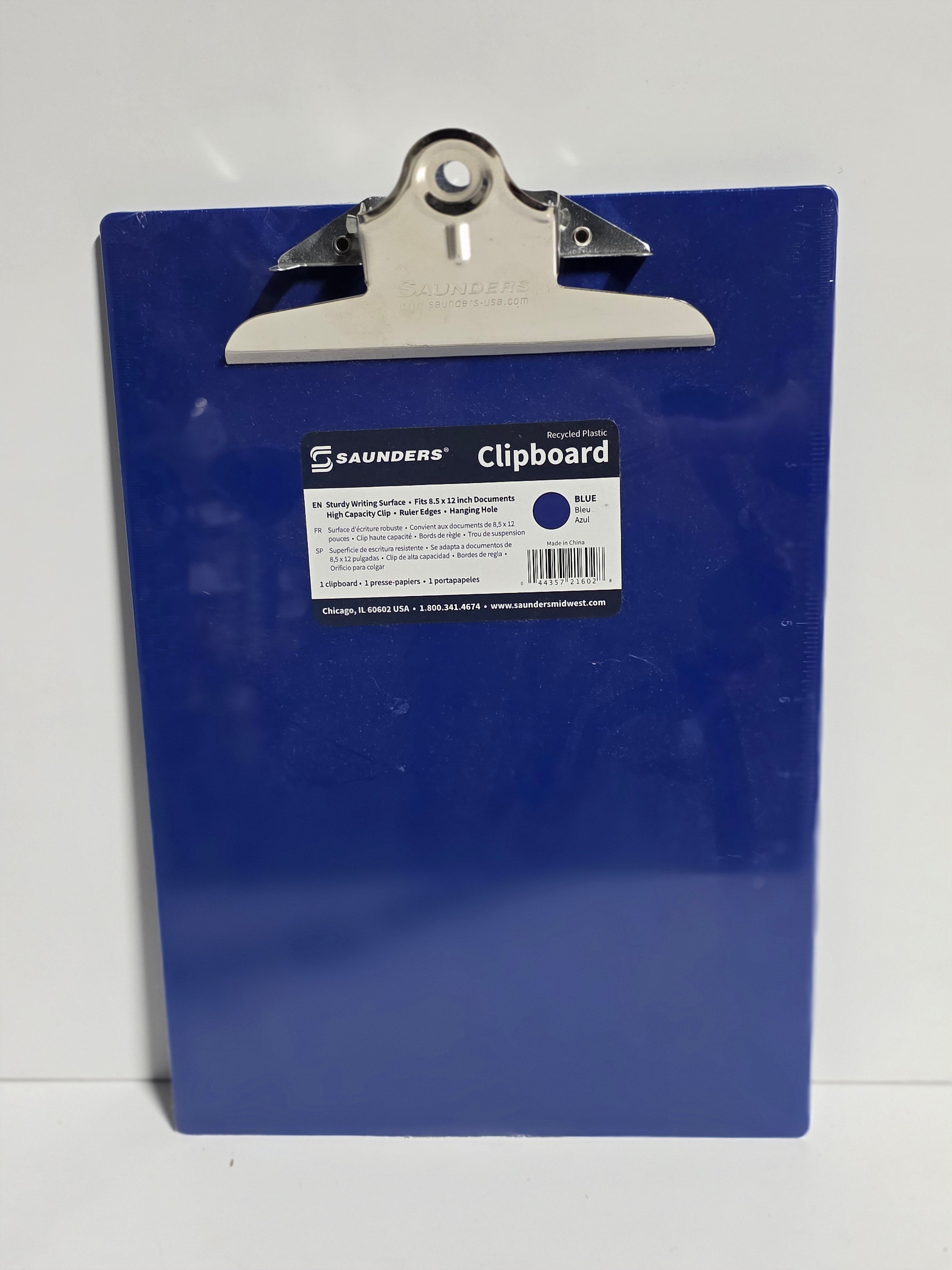 Saunders Blue Recycled Plastic Clipboard – Letter Size 8.5” x 11” with High-Capacity Clip