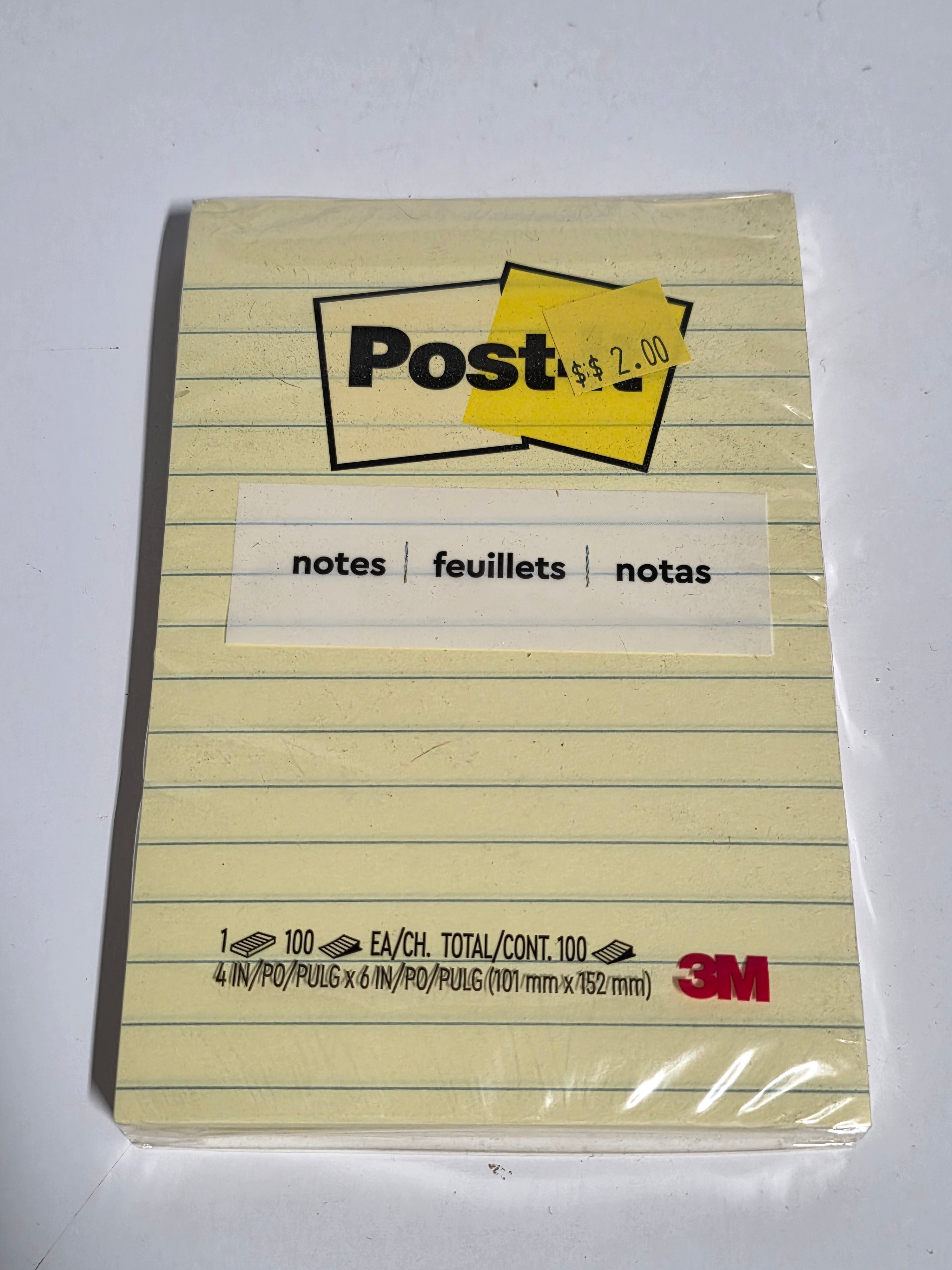 Post-it Lined Notes – 4" x 6", Canary Yellow, 100 Sheets (3M)