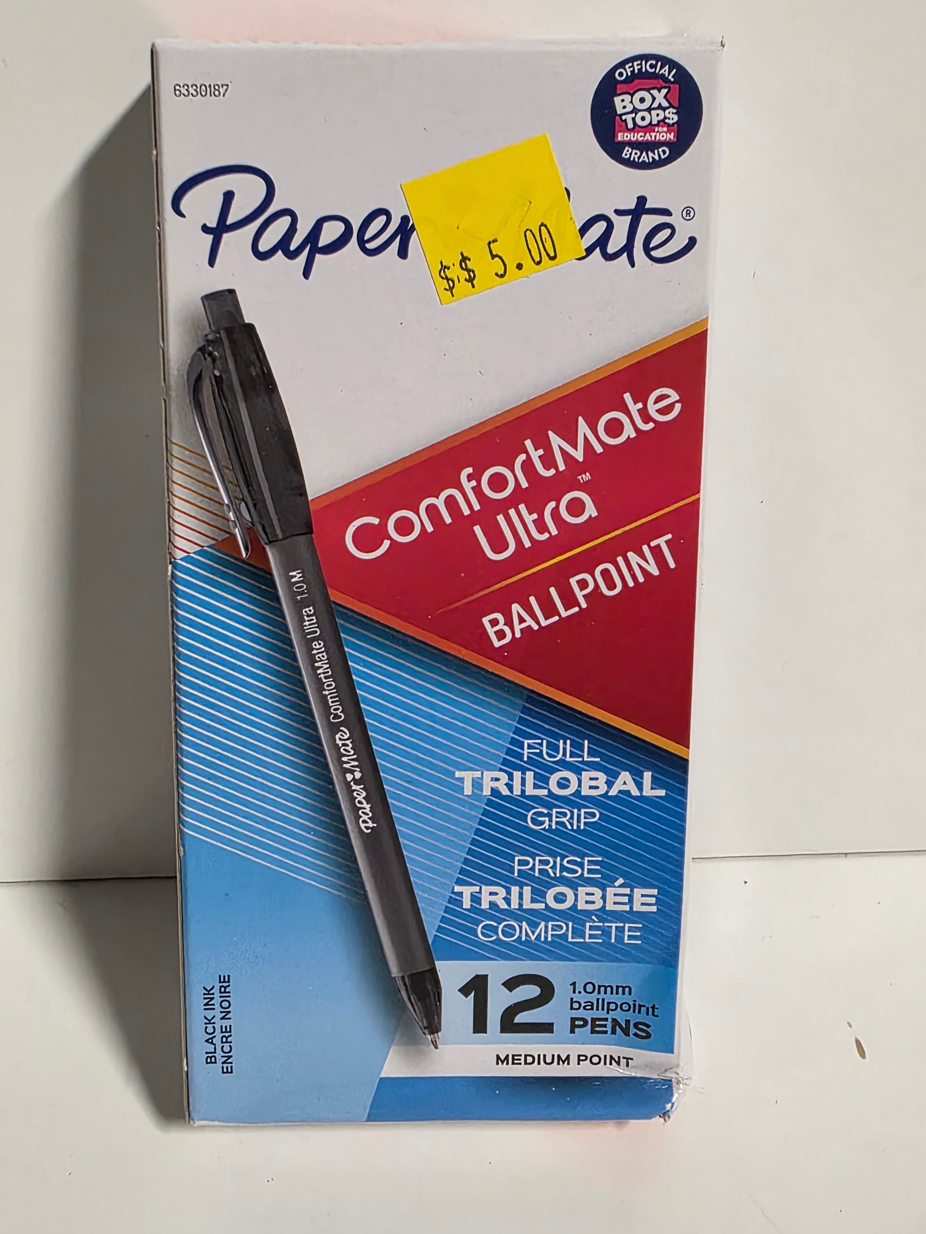 Paper Mate ComfortMate Ultra Ballpoint Pens Black Ink 1.0mm Medium Point Box of 12 Office Writing Supplies