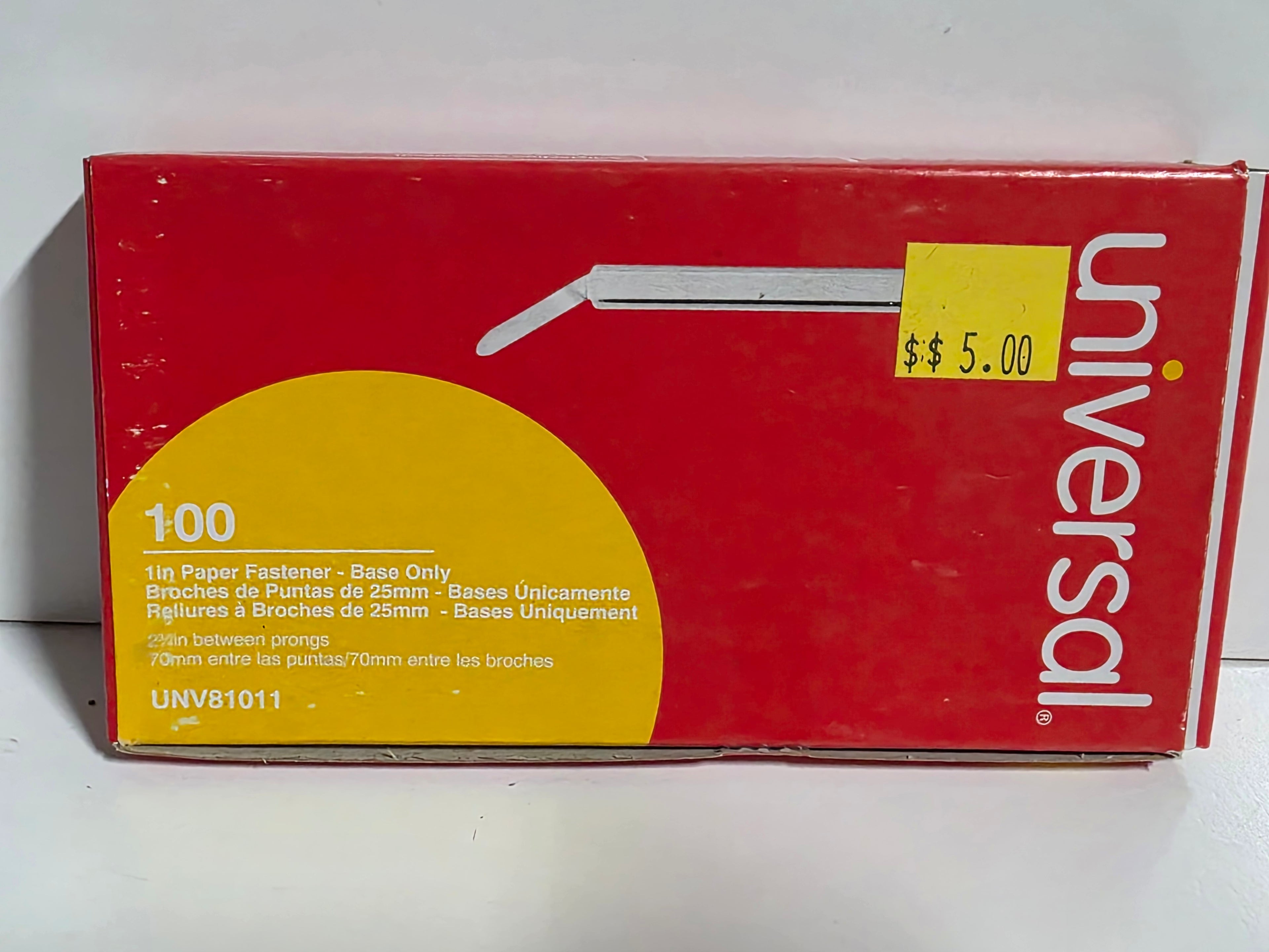 Universal 1 Inch Paper Fasteners Base Only Box of 100 Metal File Binders Office Organization Supplies