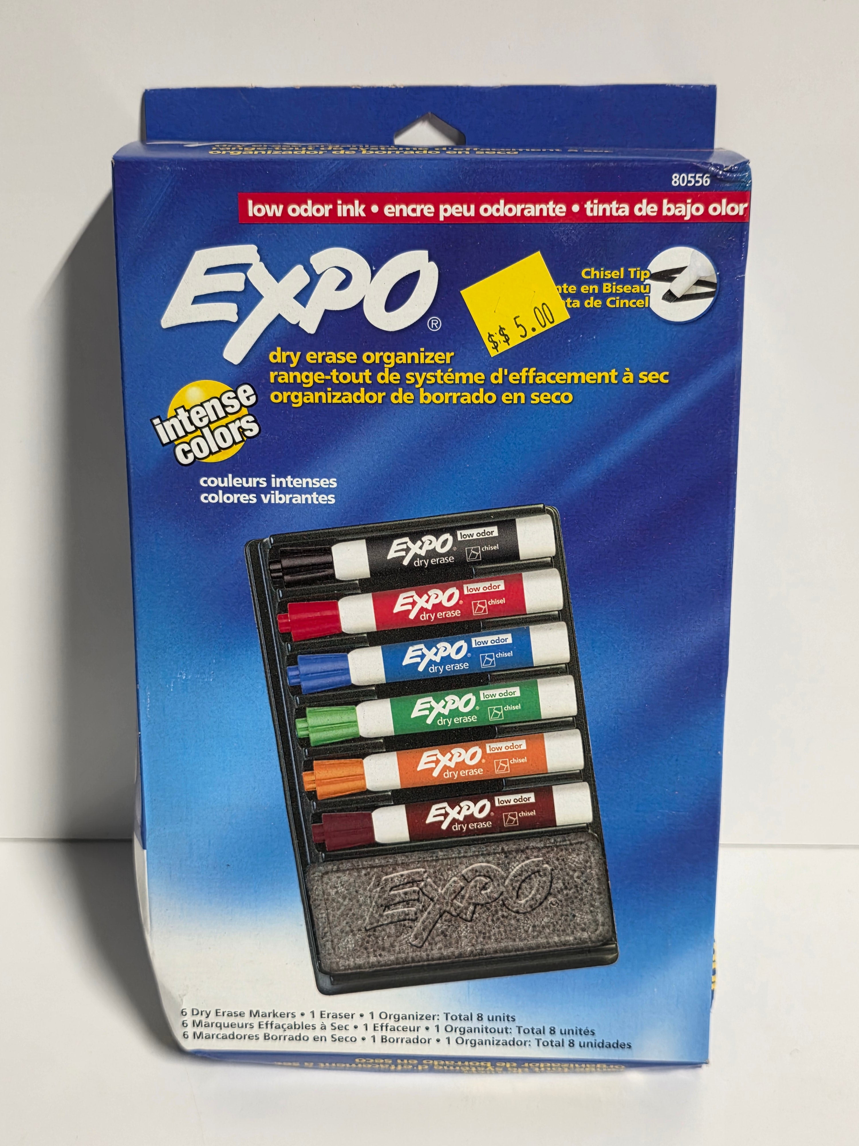 Expo Low Odor Dry Erase Marker Organizer Set 6 Chisel Tip Markers with Eraser and Holder Office Classroom Kit