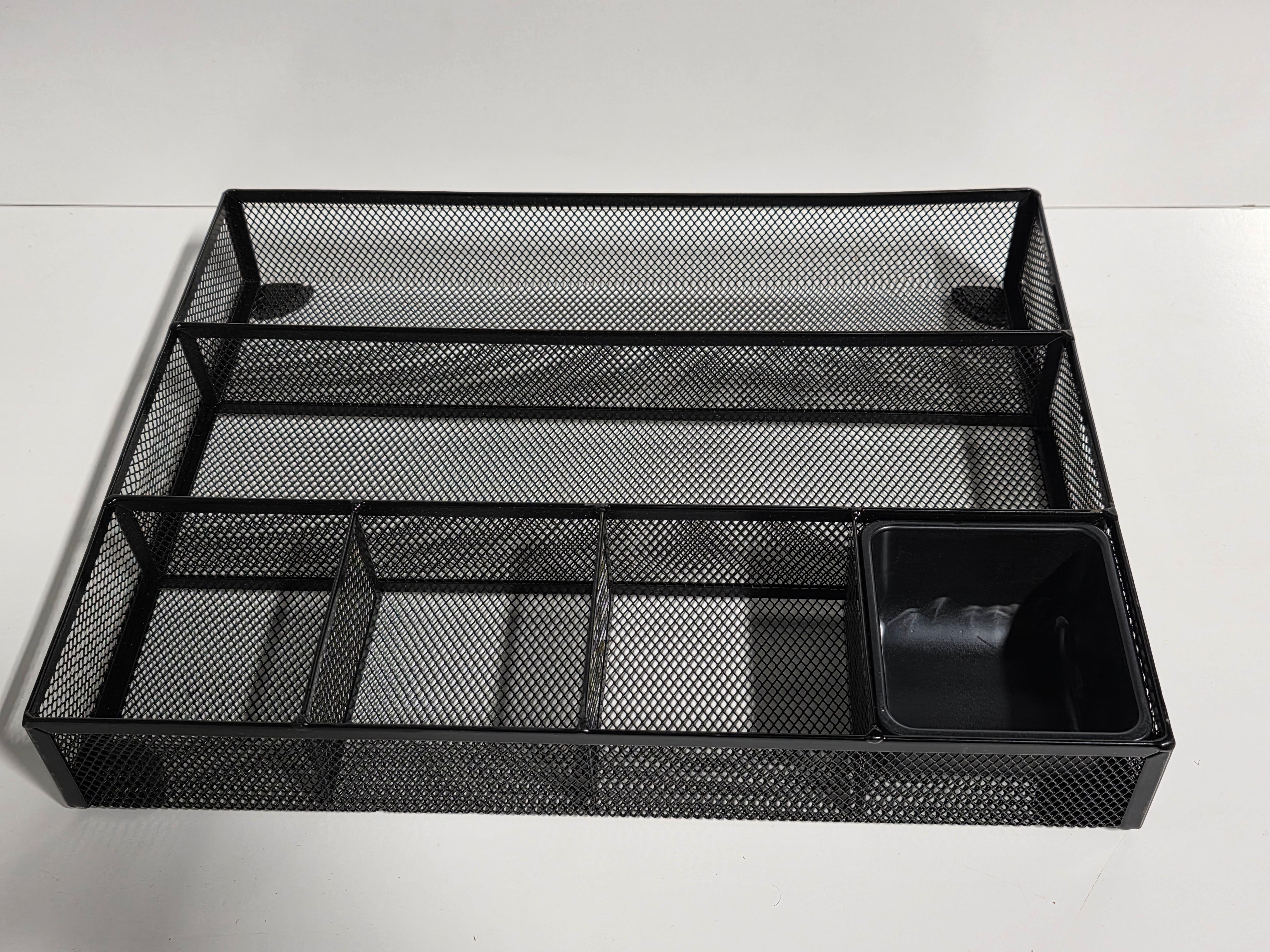 Black Metal Mesh Desk Drawer Organizer 6 Compartment Office Supply Storage Tray for Home or Workspace