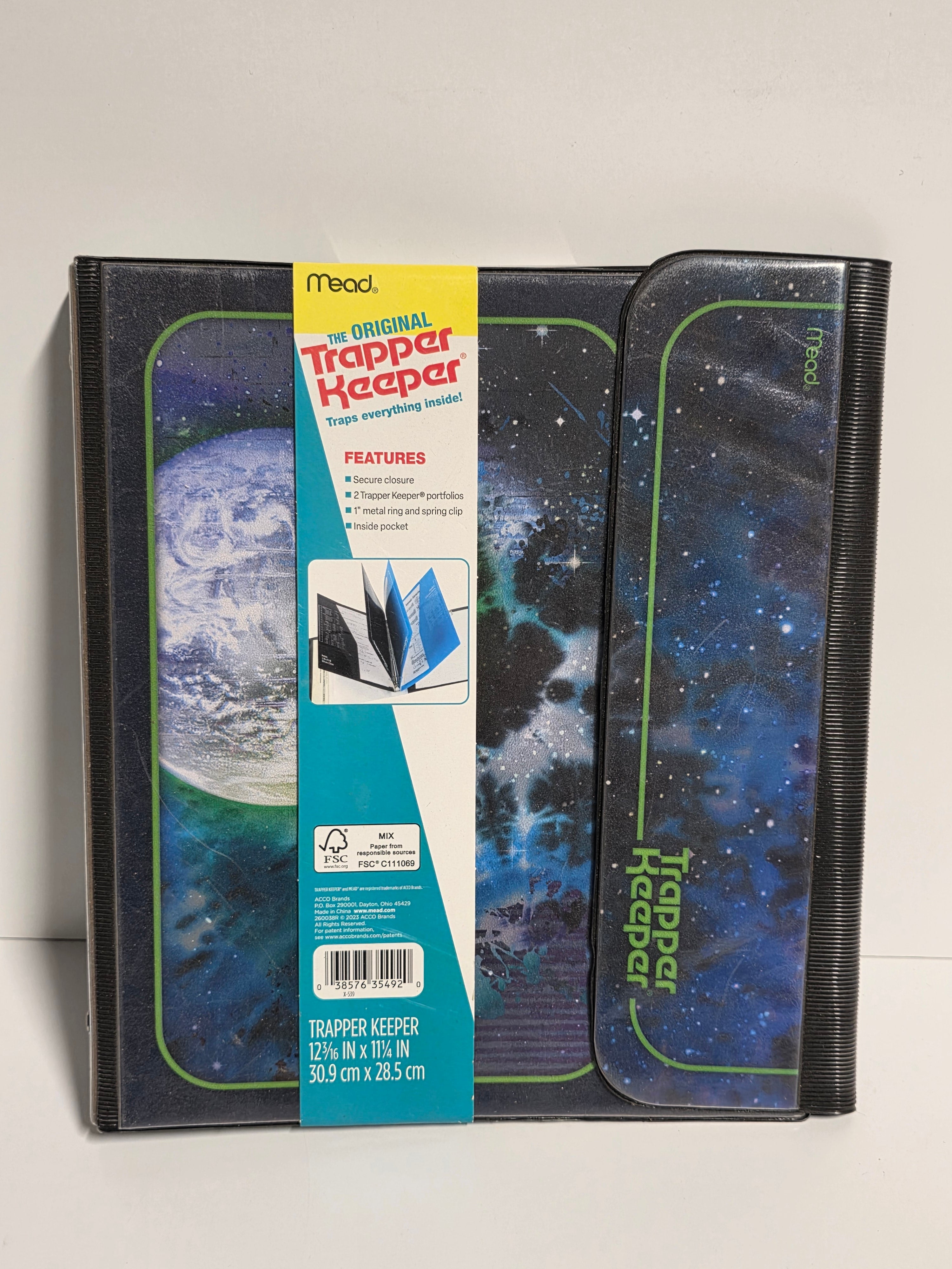 Mead Trapper Keeper Original Galaxy Design Binder with Portfolios and Metal Ring Clip 12x11 Inch Organizer