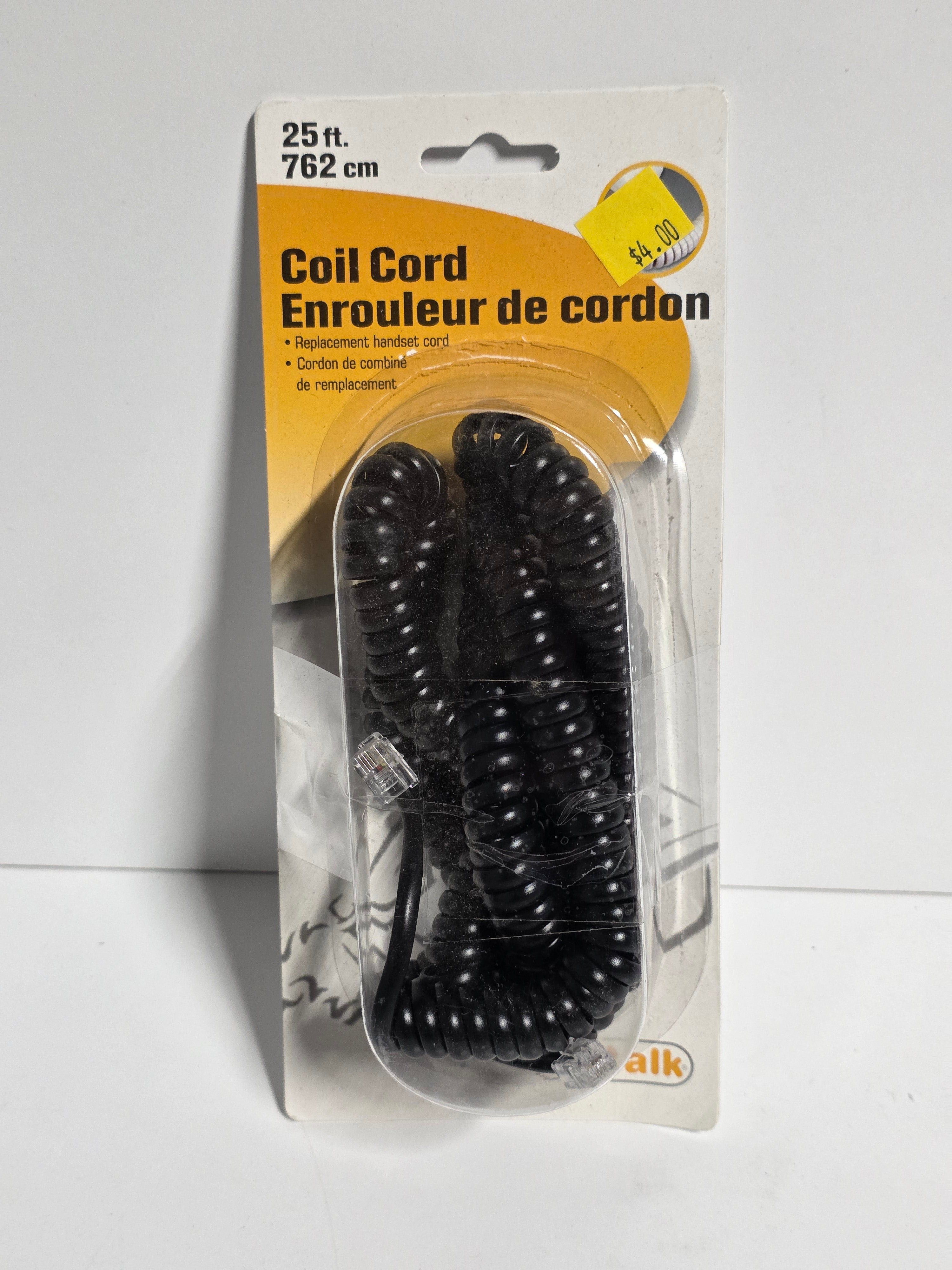 Talk 25 Foot Black Telephone Coil Cord Replacement Handset Cable for Landline Phones