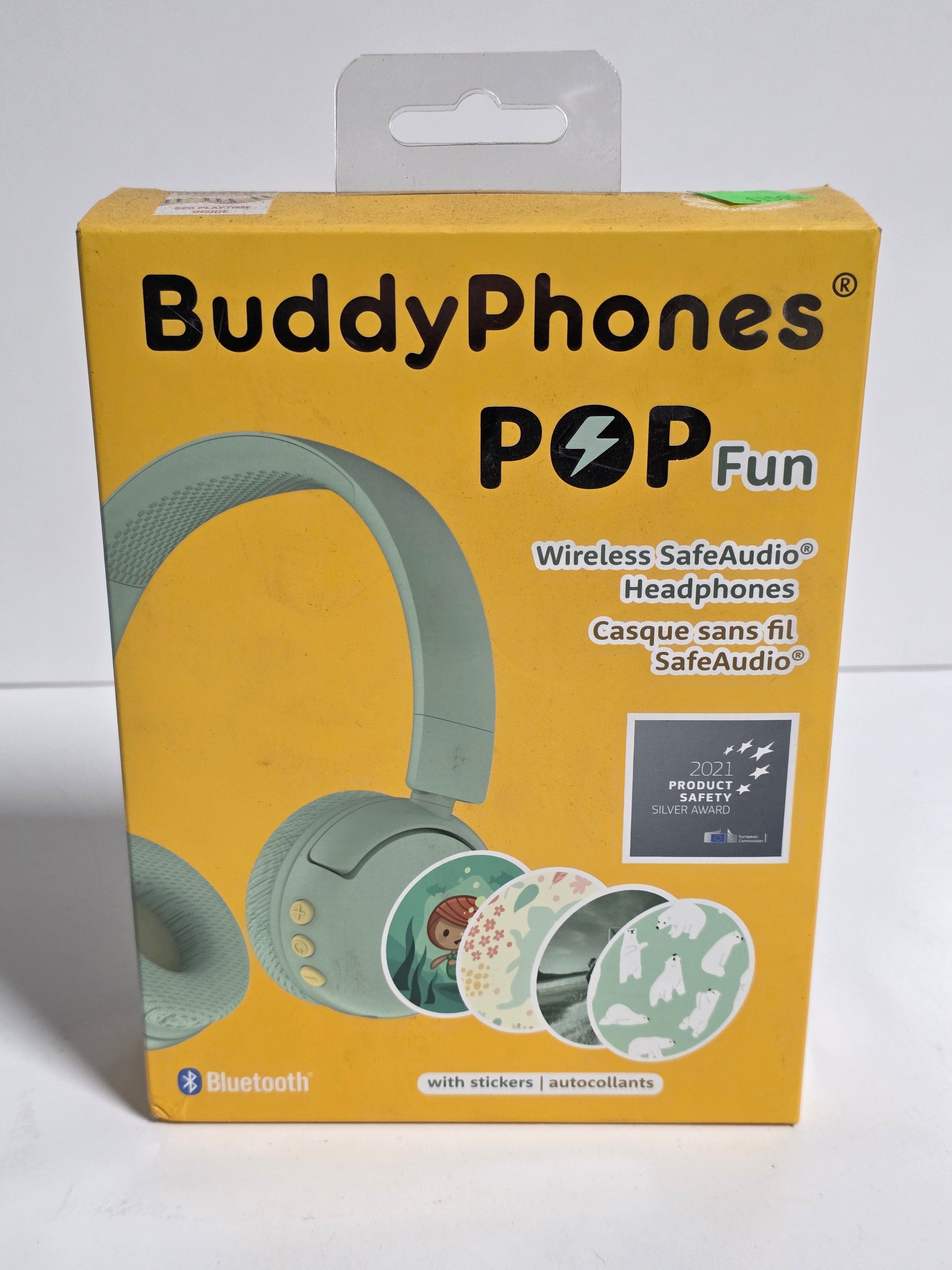BuddyPhones POP Fun Wireless SafeAudio Bluetooth Headphones for Kids with Stickers Volume Limiting Design