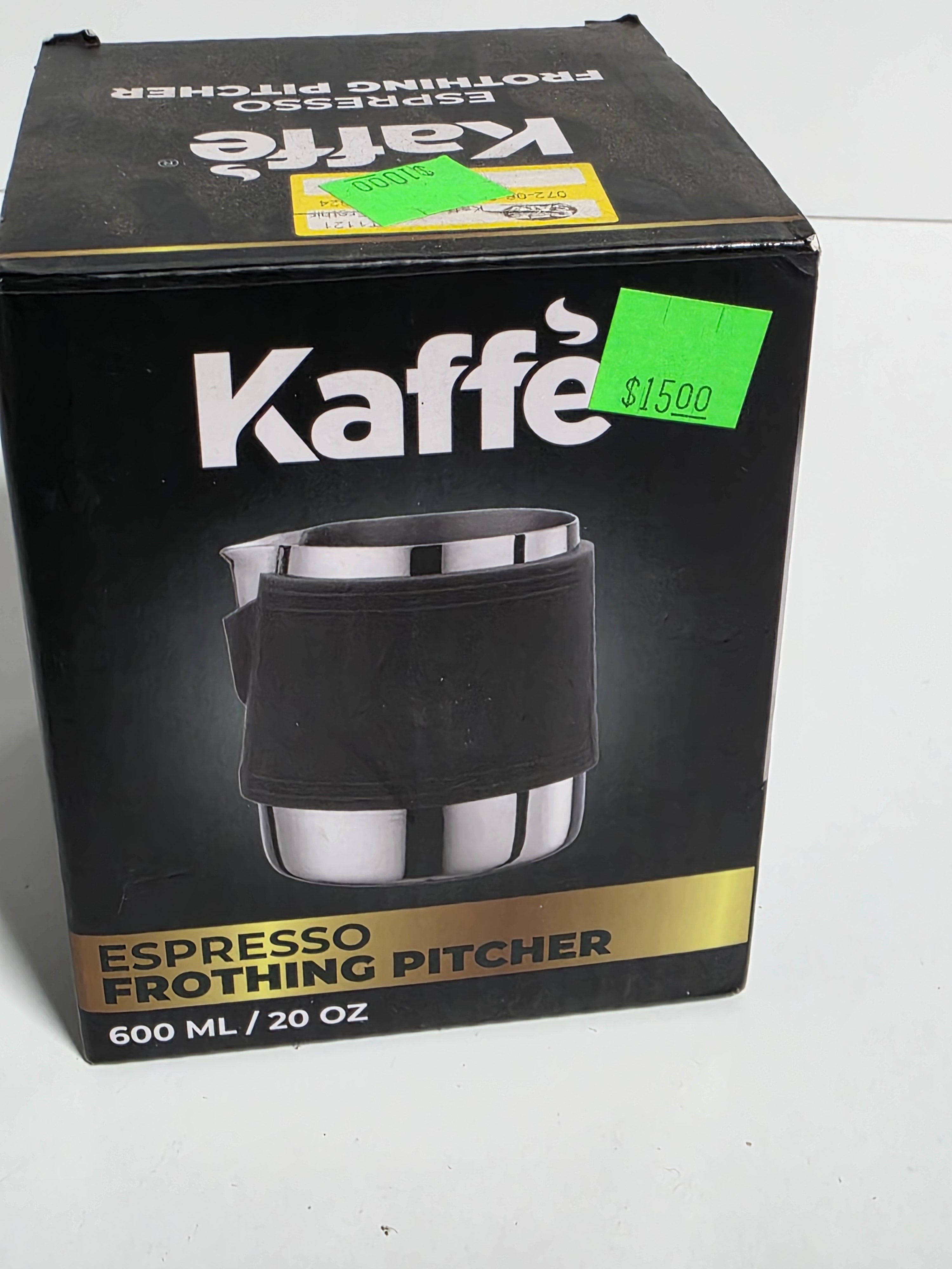 Kaffe Espresso Frothing Pitcher 20oz 600ml Stainless Steel Milk Jug with Heat-Resistant Grip