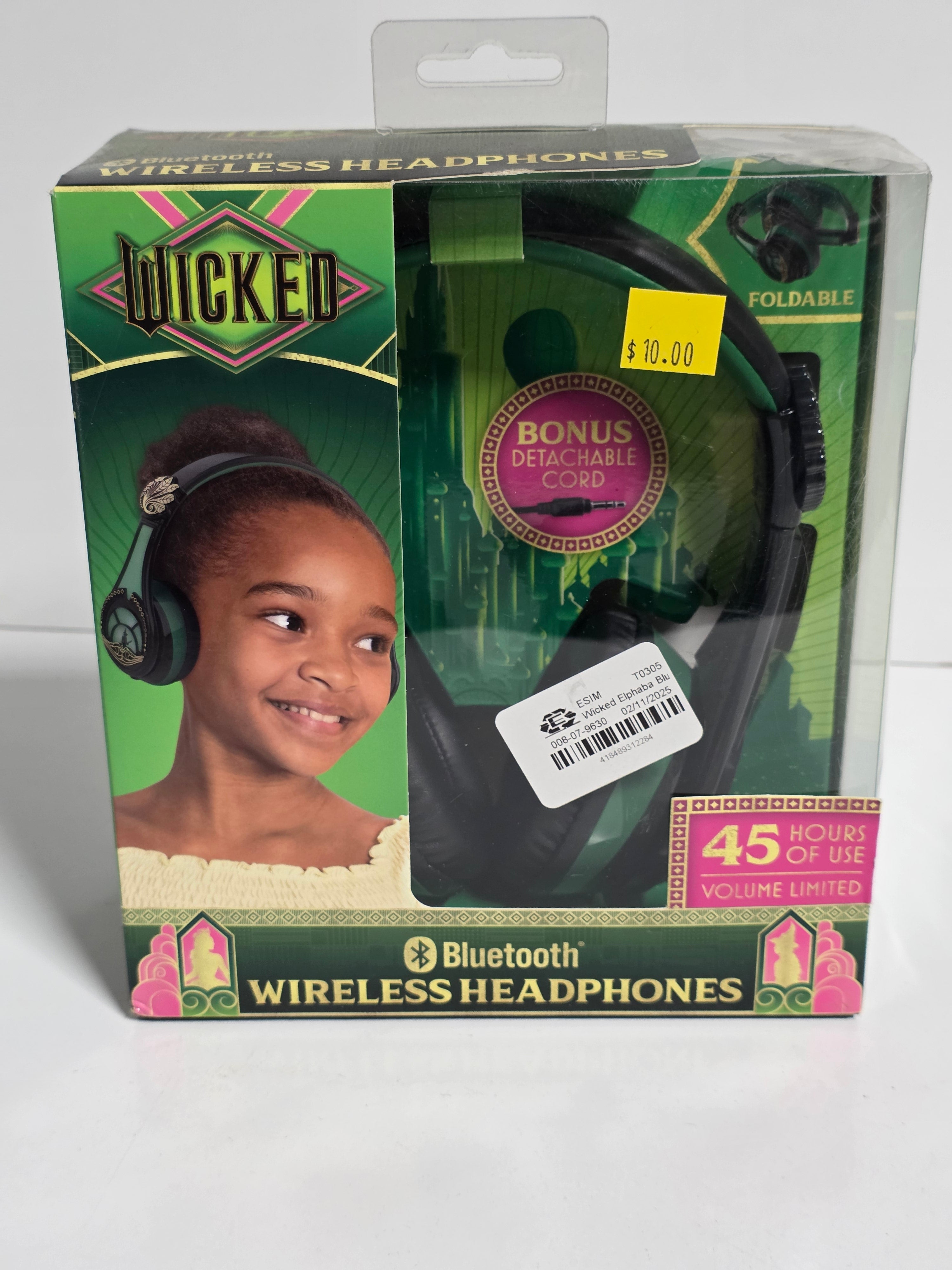Wicked Bluetooth Wireless Headphones for Kids Foldable Design Volume Limited 45 Hour Battery with Detachable Cord
