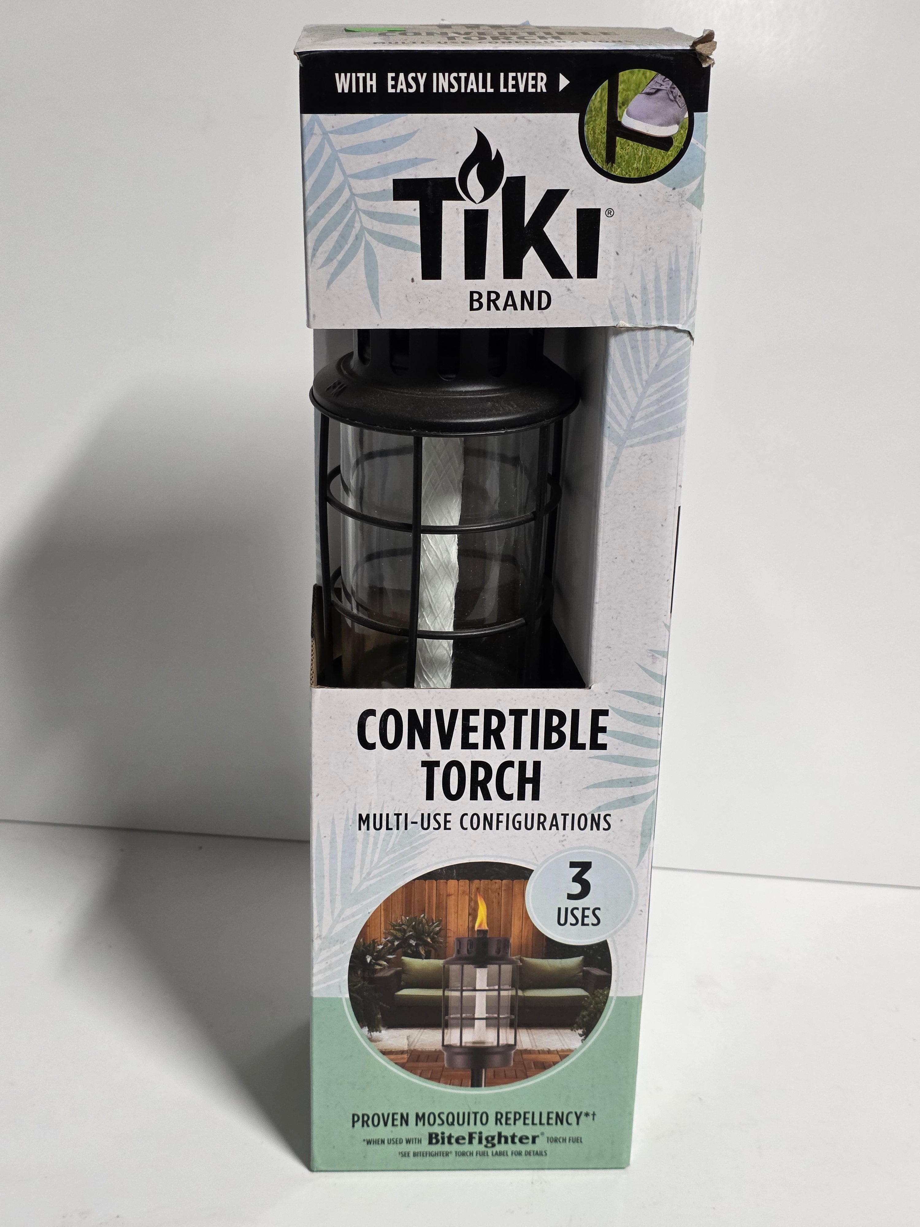 TIKI Brand Convertible Torch 3-in-1 Outdoor Lantern with Easy Install Lever and Mosquito Repellent Use