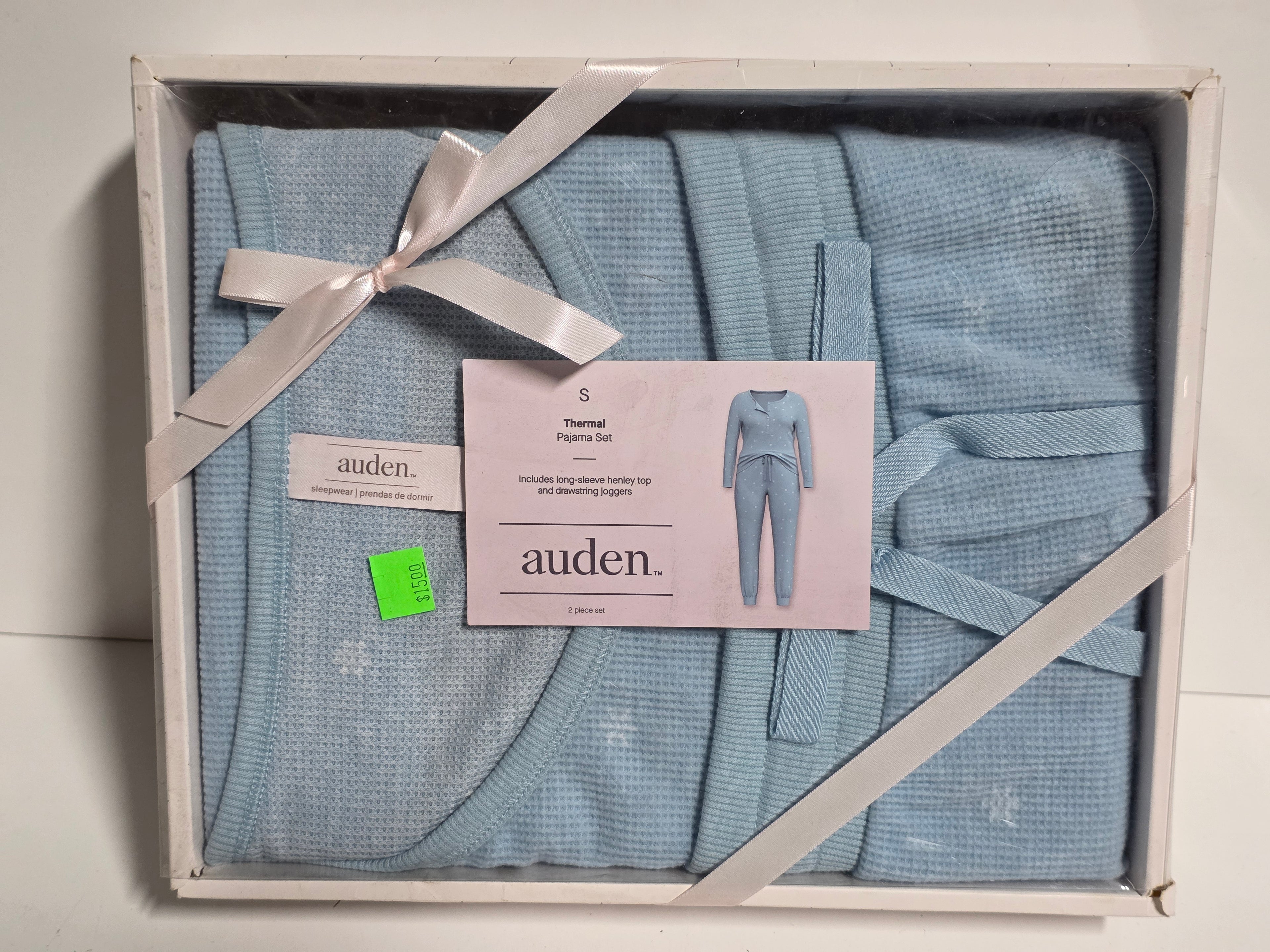 Auden Women's Thermal Pajama Set Size Small Light Blue 2-Piece Long Sleeve Henley Top and Jogger Pants
