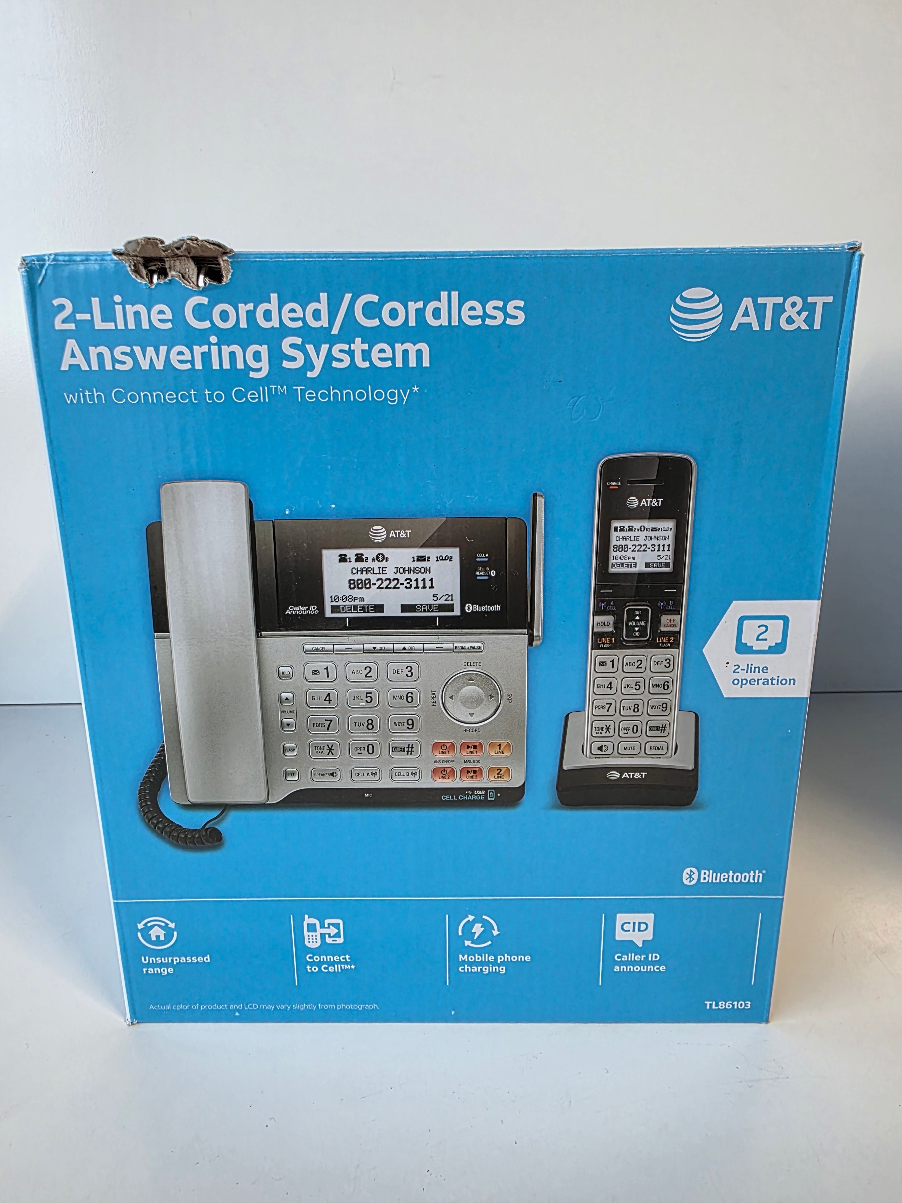 AT&T TL86103 2-Line Corded Cordless Answering System with Bluetooth Connect to Cell Technology