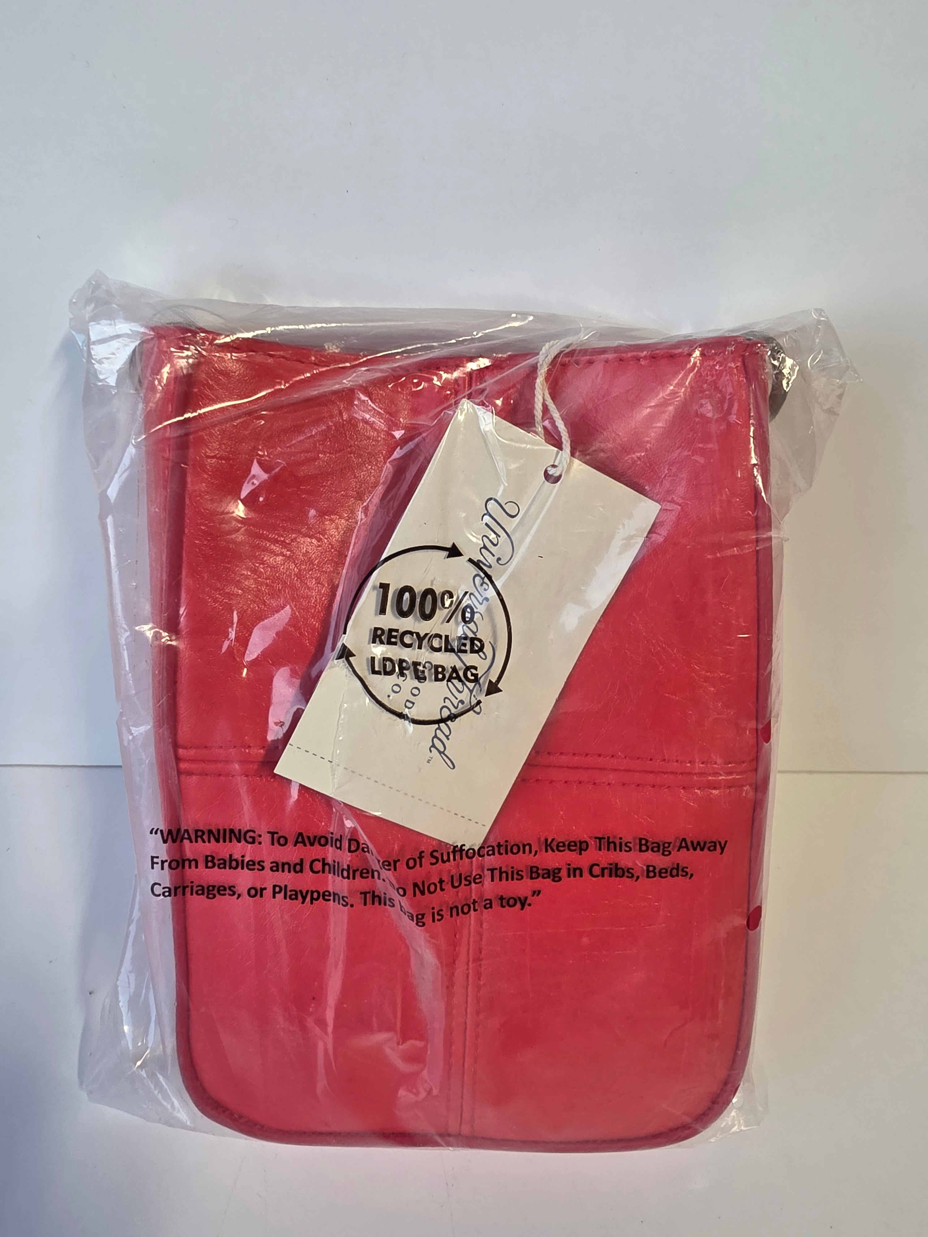 Pink Faux Leather Shoulder Bag with Tag New 100 Percent Recycled LDPE Packaging