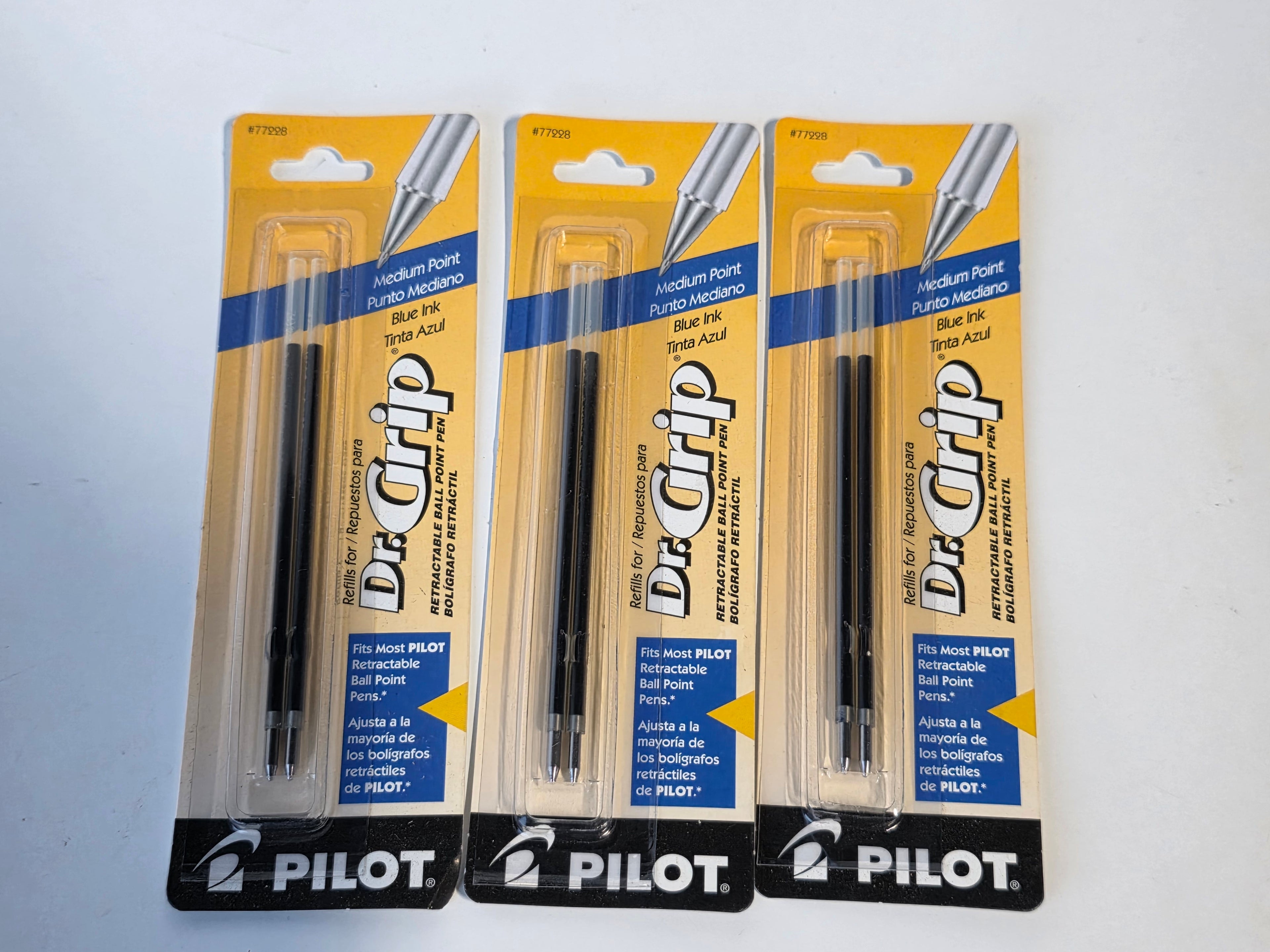Pilot Dr. Grip Retractable Ballpoint Pen Refills Blue Ink Medium Point Lot of 3 Packs