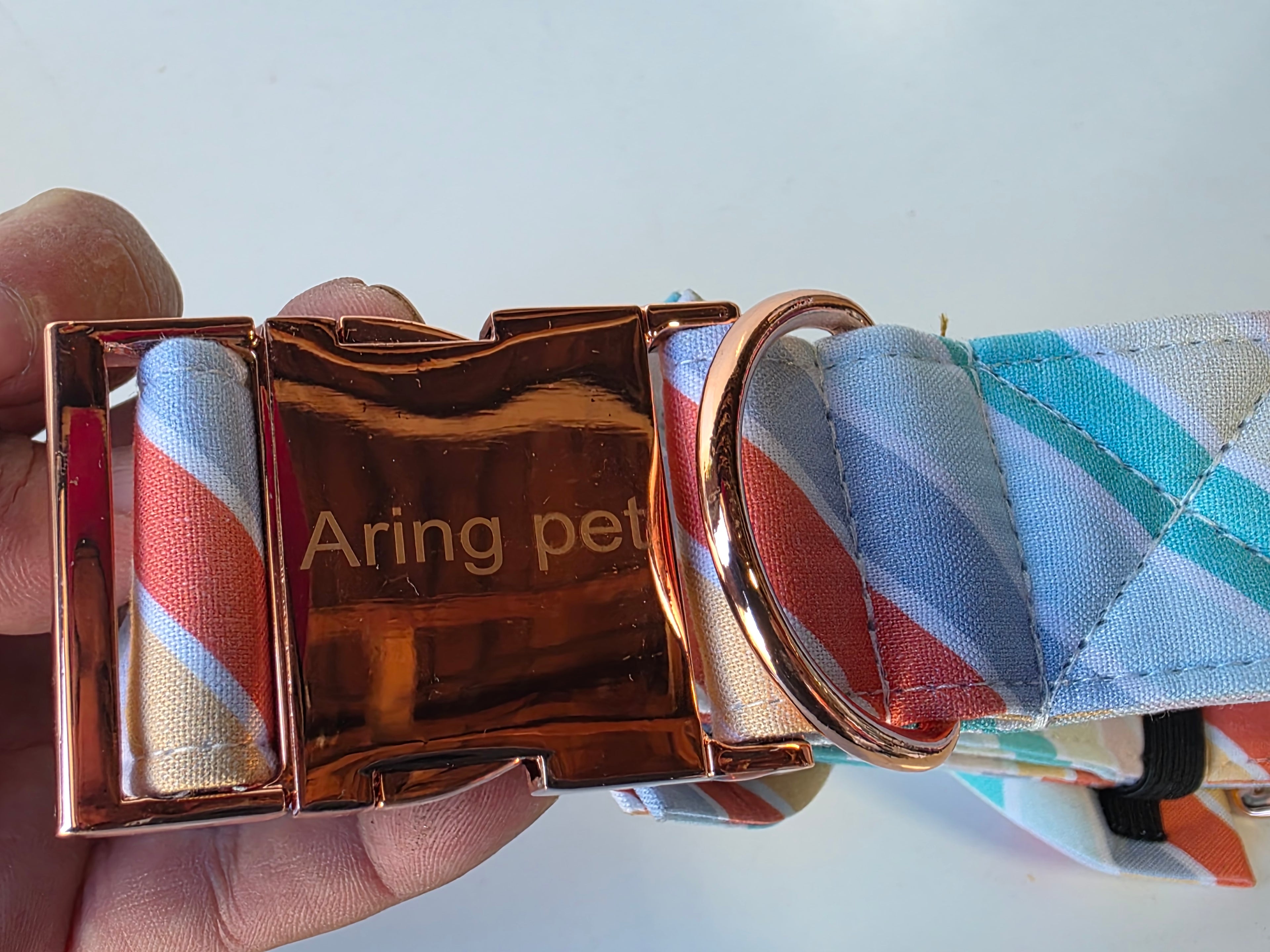 Aring Pet Colorful Stripe Dog Collar XL Adjustable Bowtie Design With Rose Gold Buckle