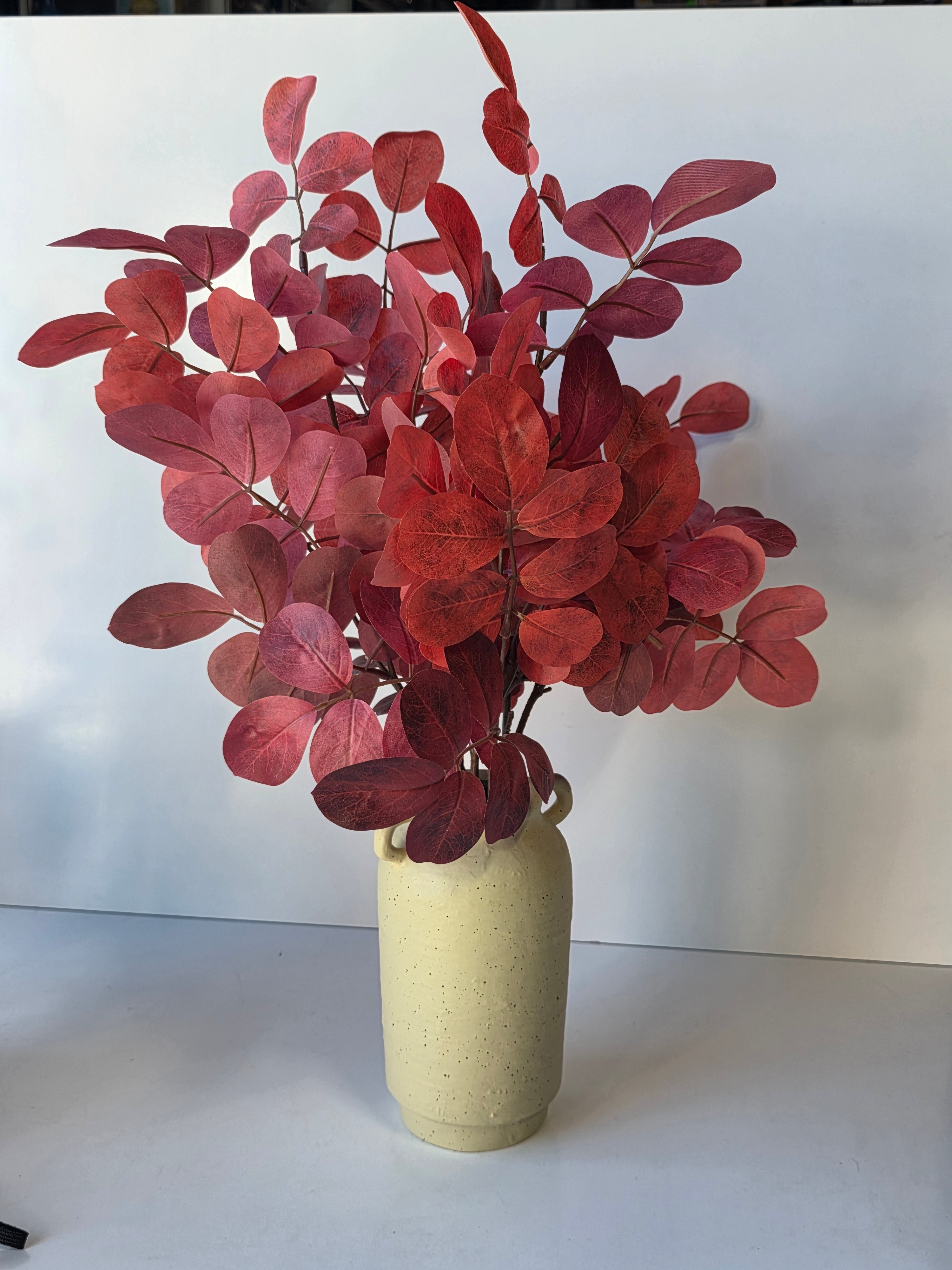 Hearth & Hand With Magnolia Red Leaf Tabletop Arrangement In Beige Ceramic Vase Decorative Display